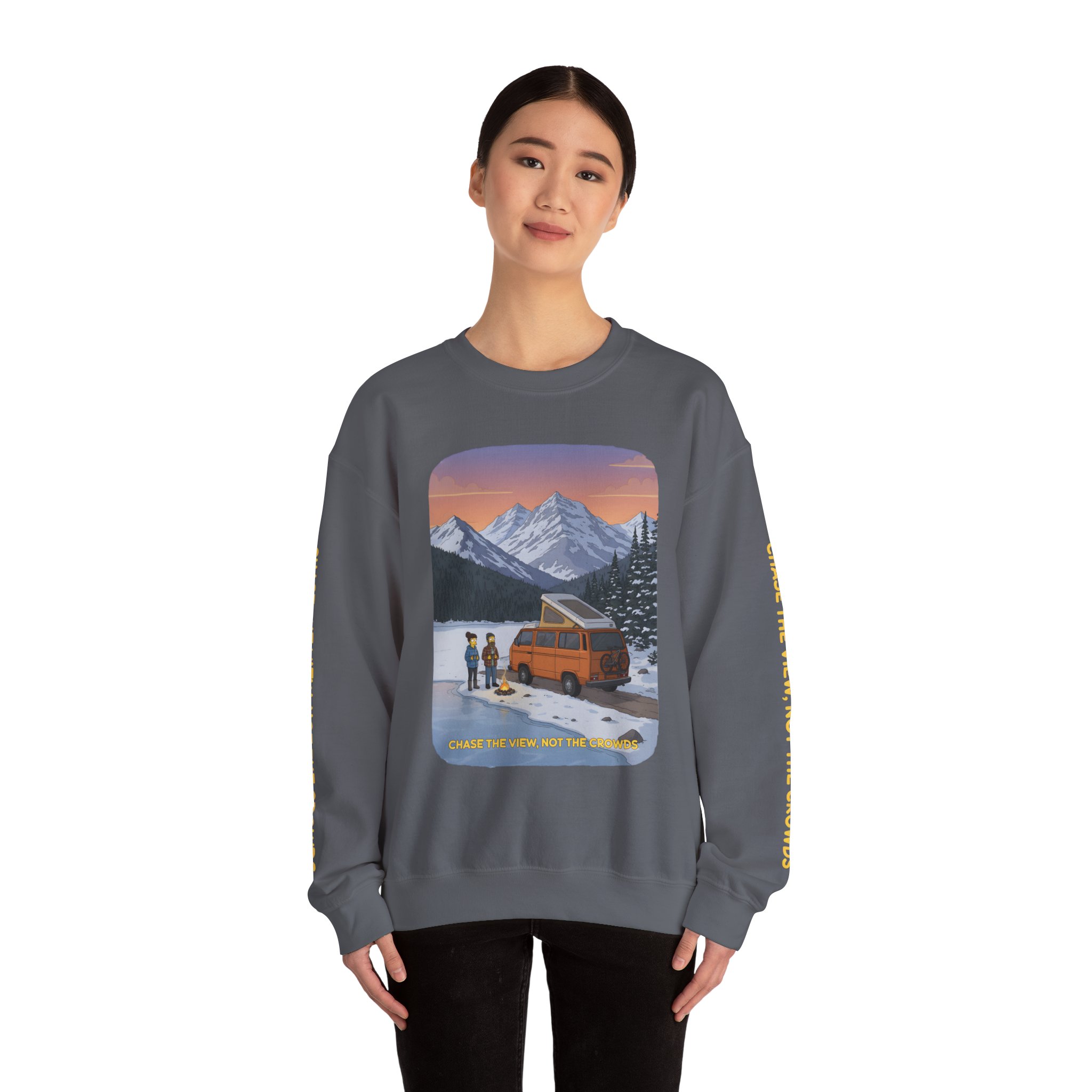Unisex Heavy Blend™ Crewneck Sweatshirt — "Chase The Views-Not The Crowds"" Design Sitcom-Line