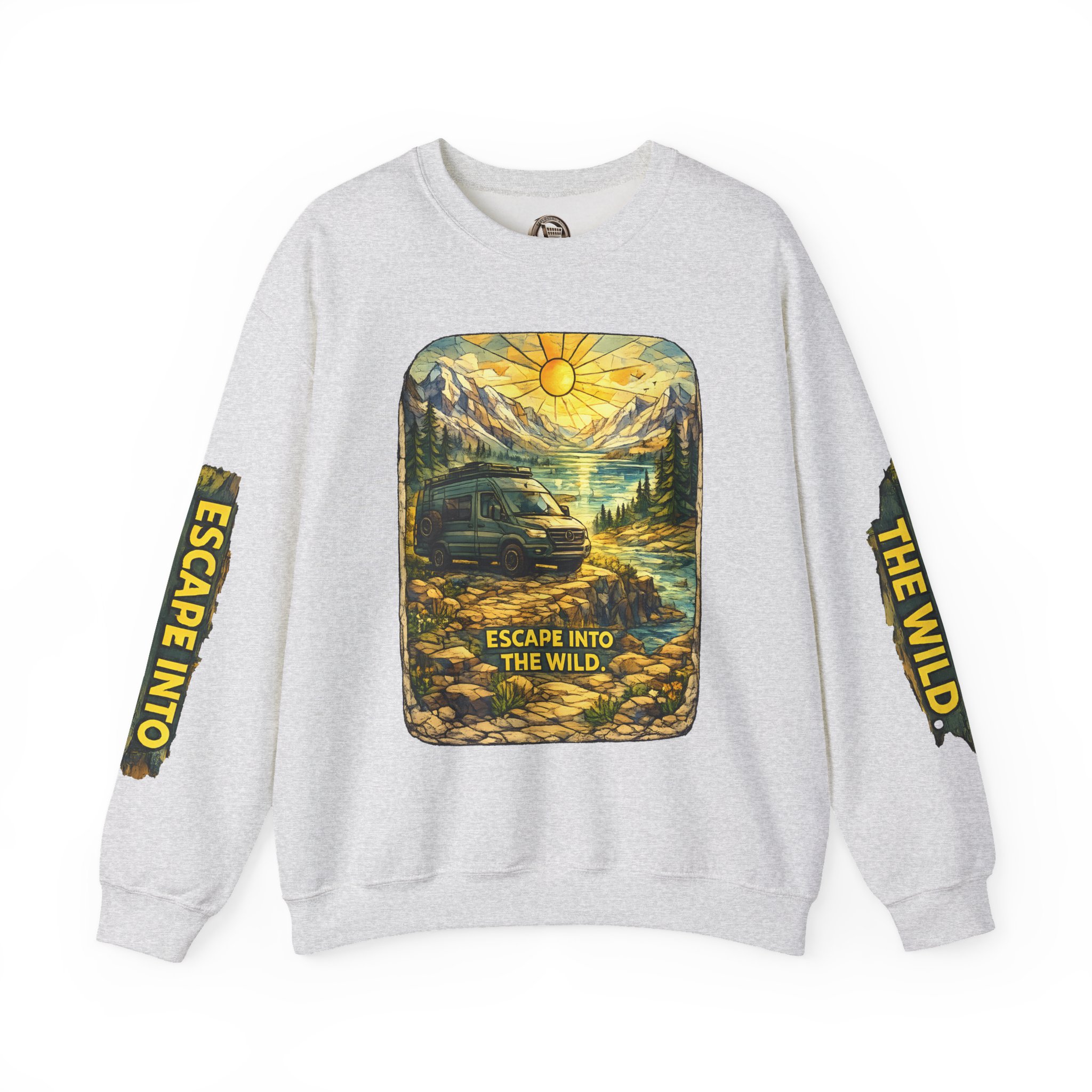 Unisex Heavy Blend™ Crewneck Sweatshirt — "Escape Into The Wild" Design Cubic-Line