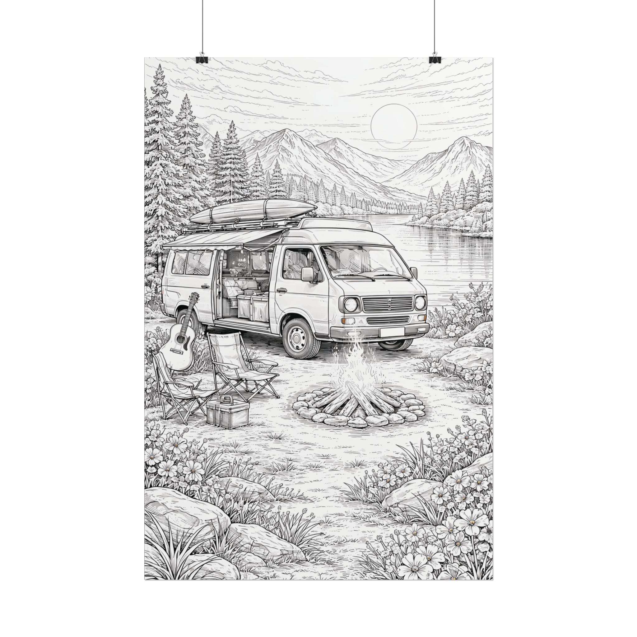 Campervan Poster — Vintage RV Camping Landscape Wall Art