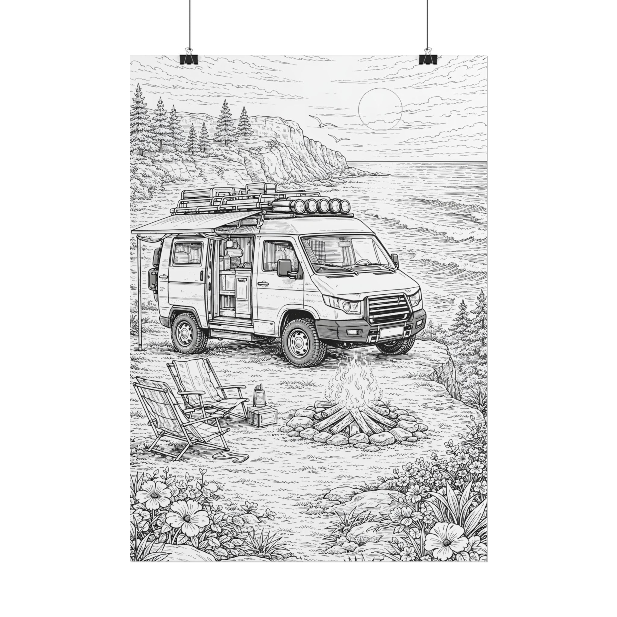 Campervan Poster — Vintage RV Camping Landscape Wall Art