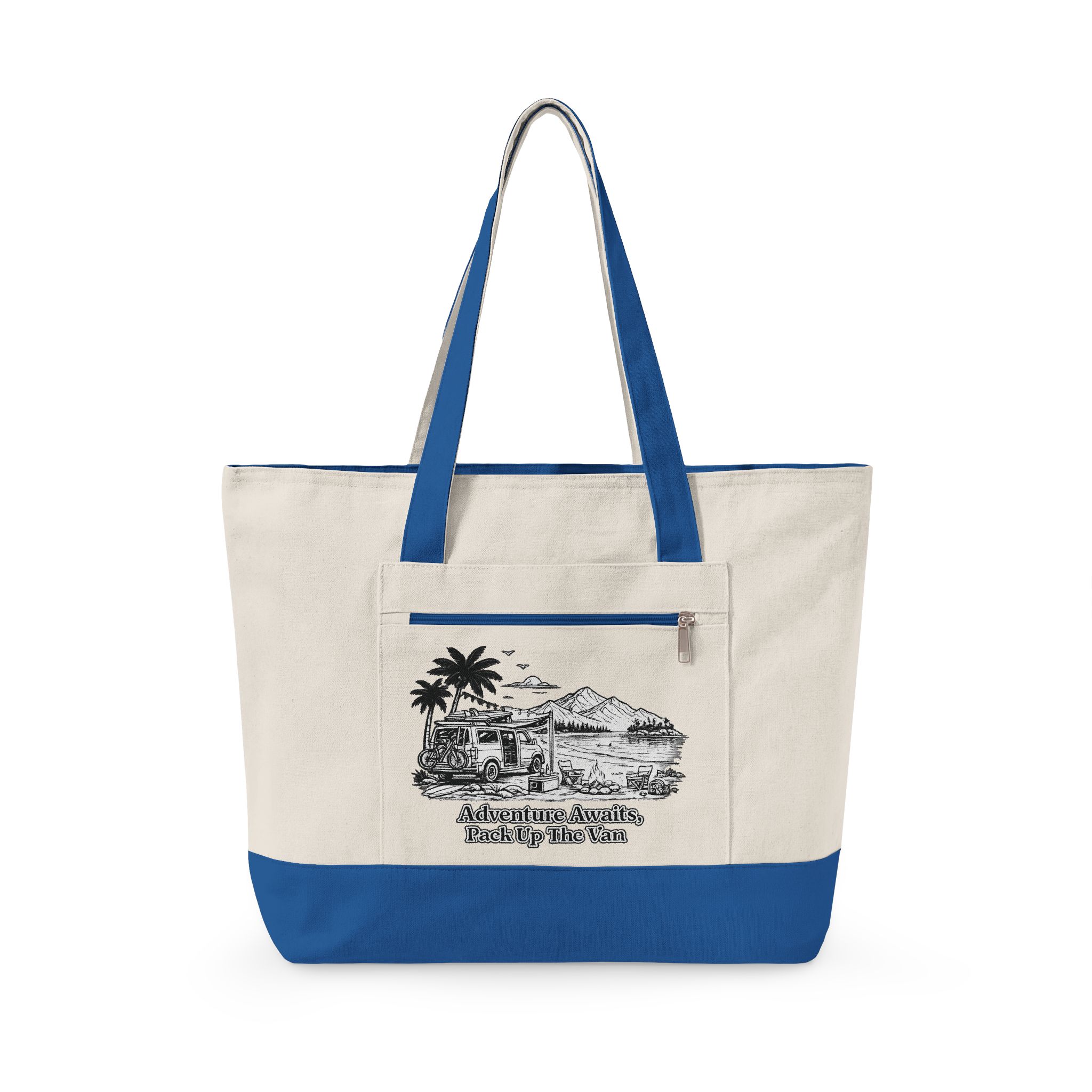Zippered Canvas Tote — "Adventure Awaits" (Design Minimal-Line)