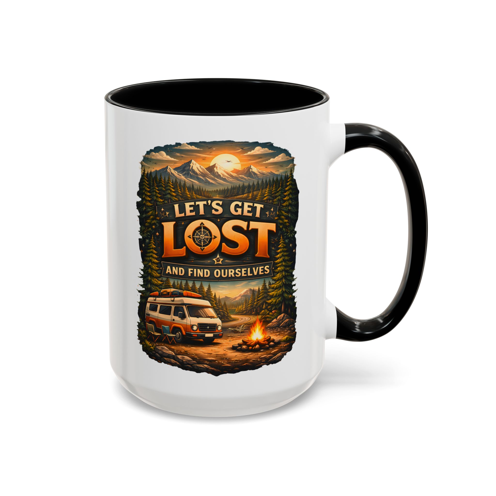 Accent Coffee Mug (11, 15oz) — "Let´s Get Lost And Find Ourselfs" Design Scenic-Line