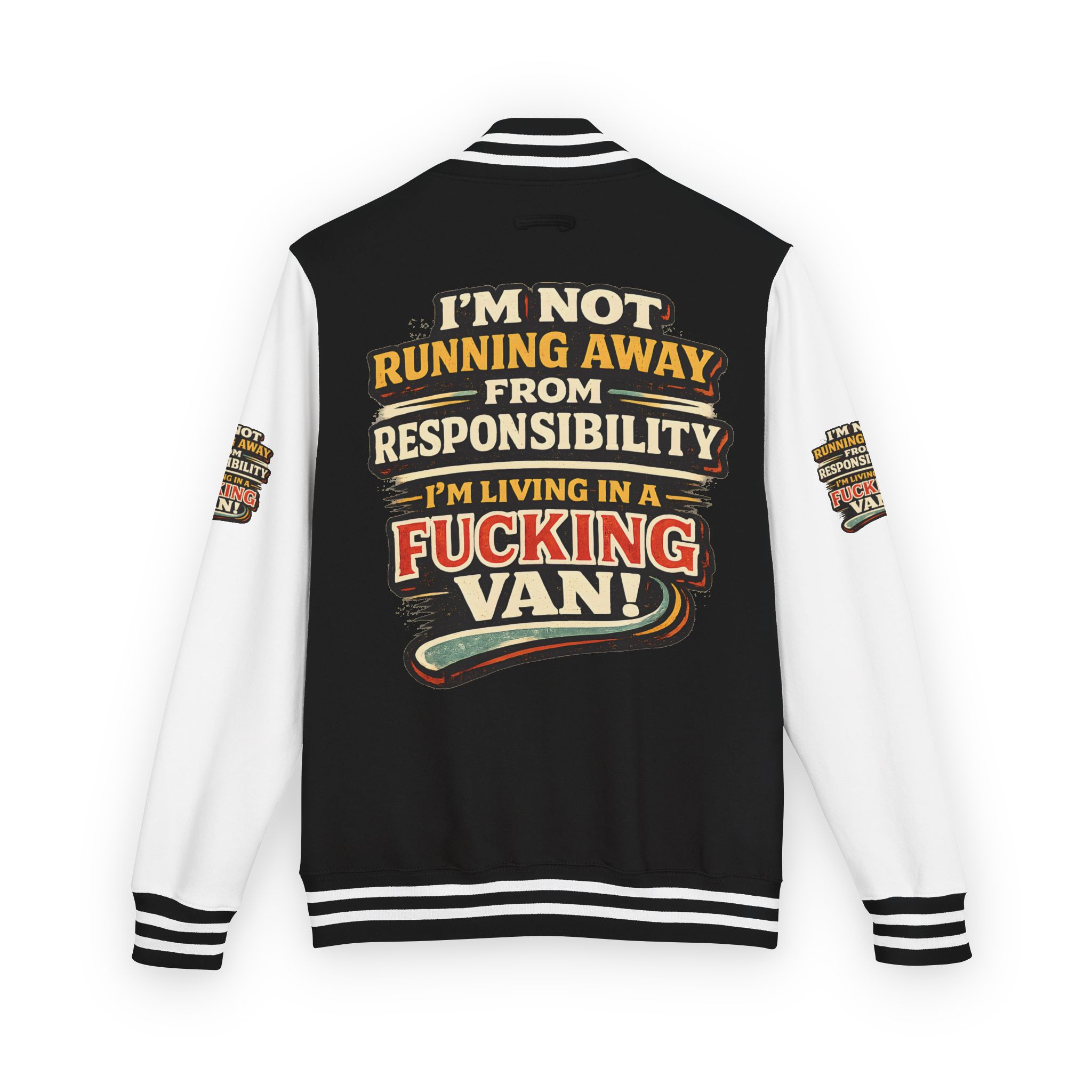 Unisex Heavyweight Letterman Jacket — "I`m Not running Away" Design F**K-Line