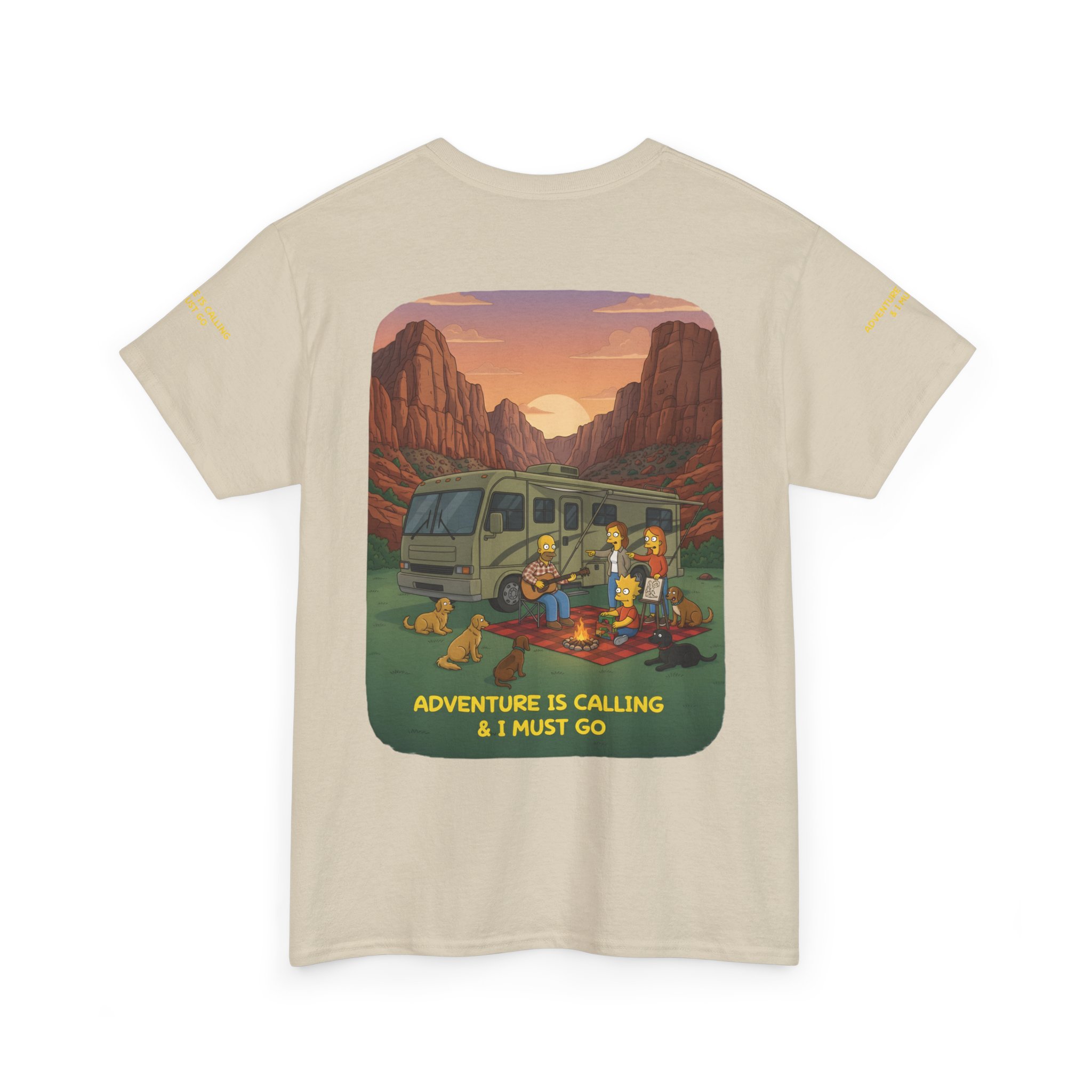 Unisex Heavy Cotton Tee — "Adventure Is Calling-I Must Go" Design Sitcom-Line