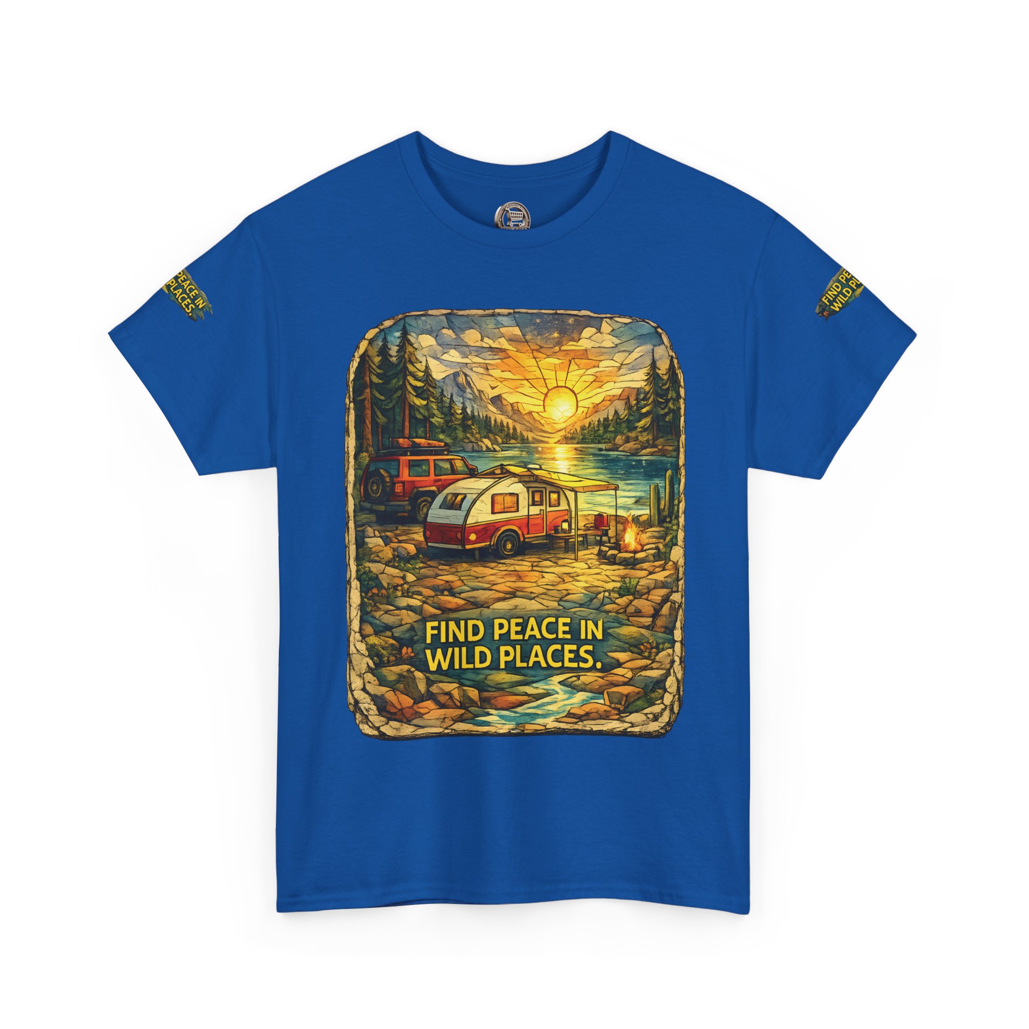 Unisex Heavy Cotton Tee — "Find Peace In Wild Places" Design Cubic-Line