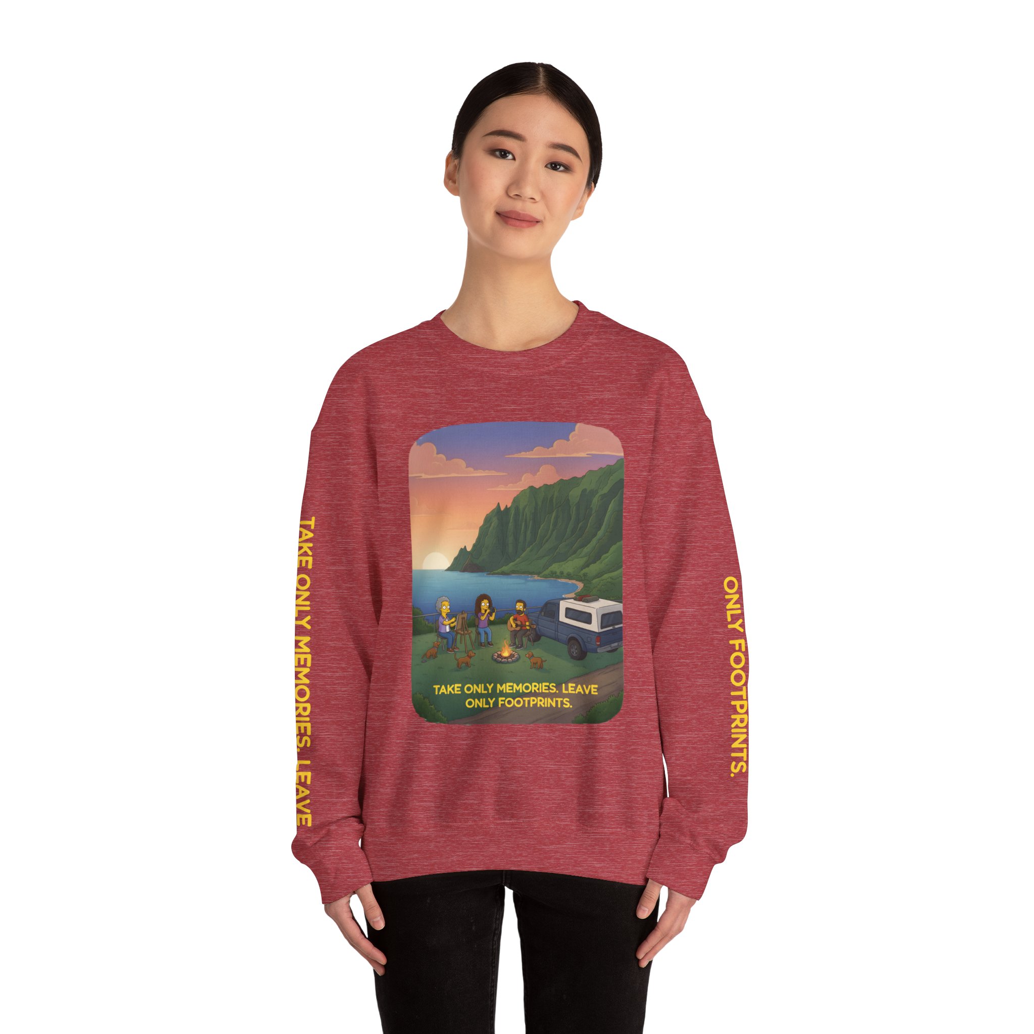 Unisex Heavy Blend™ Crewneck Sweatshirt — "Take Only Memories-Leave Only Footprints" Design Sitcom-Line