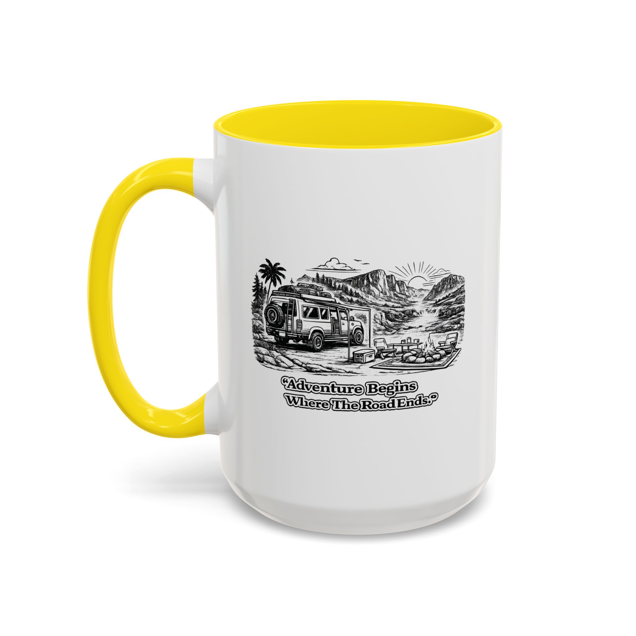 5186782129075571724_2048.jpeg Accent Coffee Mug (11, 15oz) — "Adventure Begins Where The Road Ends" Design Minimal-Line