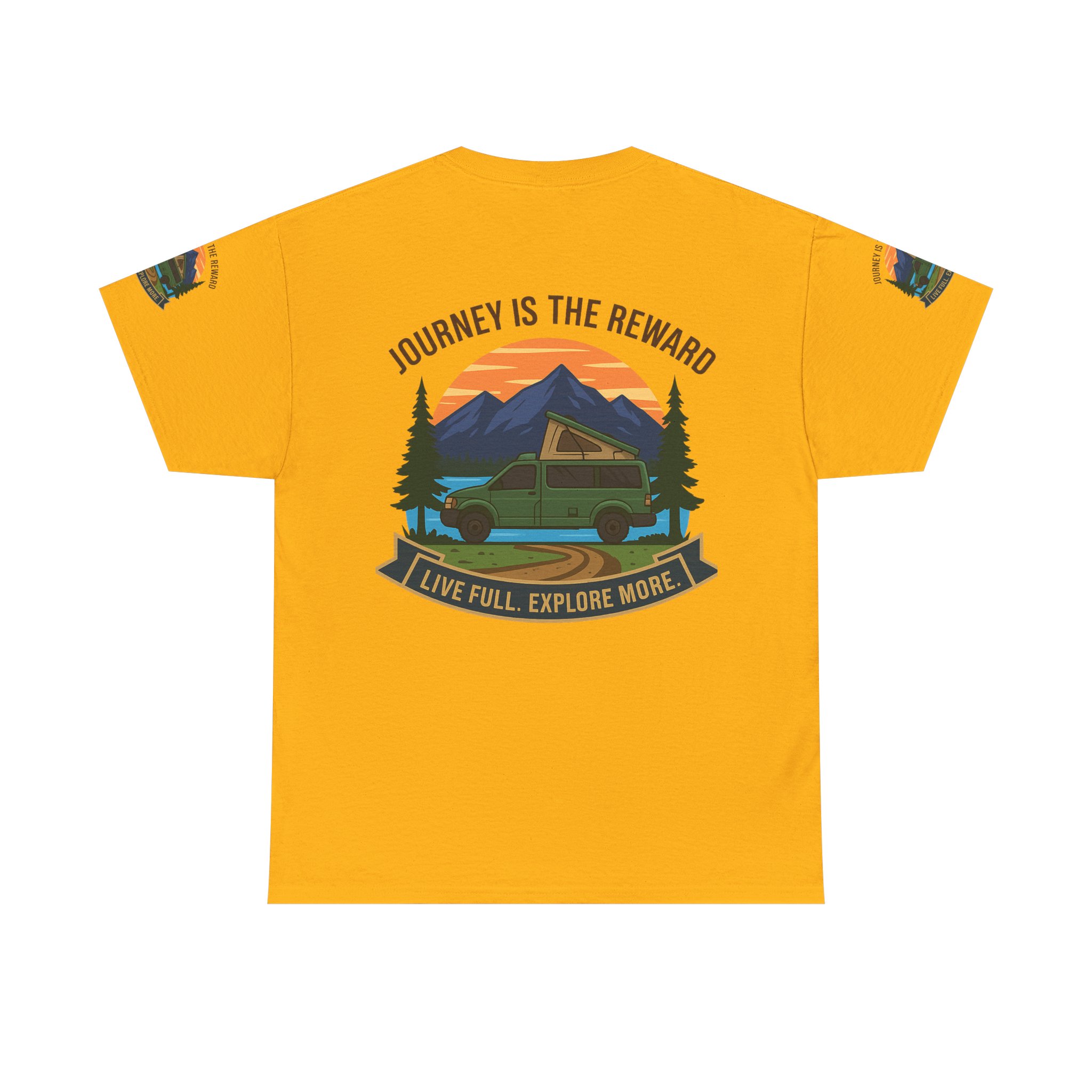 Unisex Heavy Cotton Tee  — "Journey Is The Reward Tee" Adventure Camper Van Graphic T-Shirt
