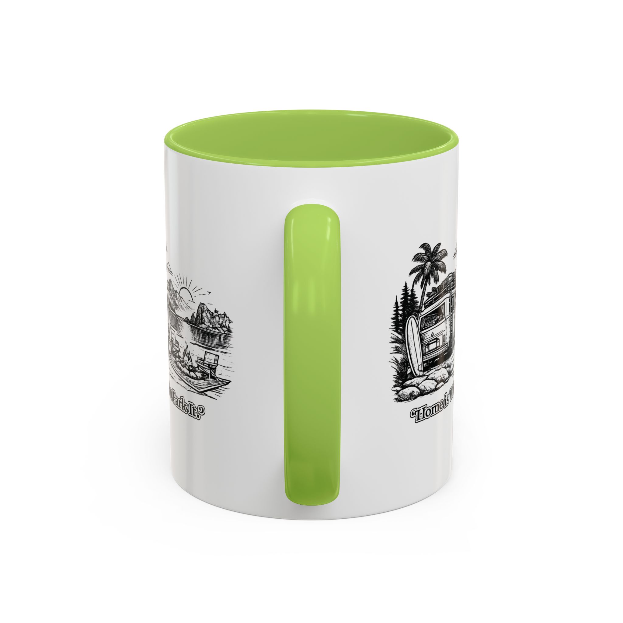 Accent Coffee Mug (11, 15oz) — "Home Is Where You Park It" Design Minimal-Line
