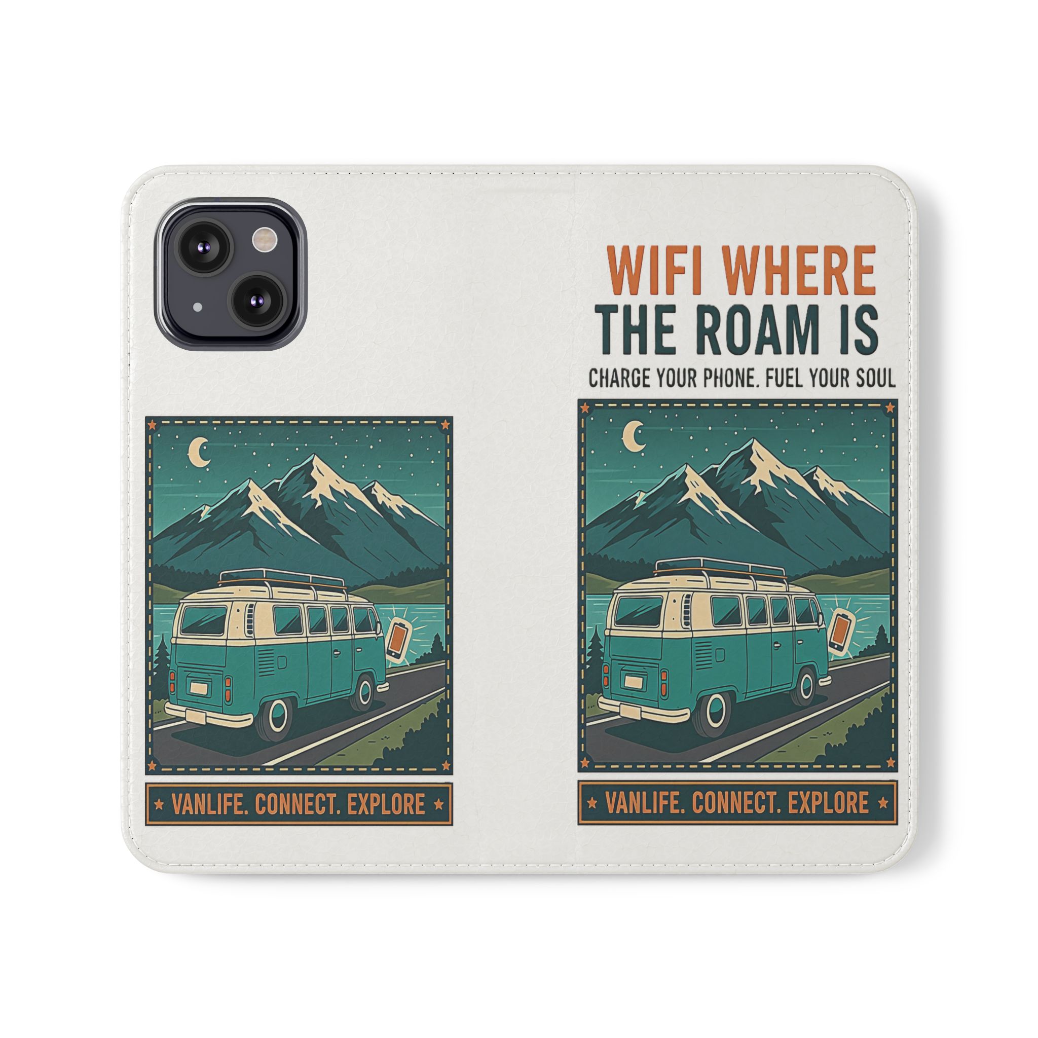 Flip Phone Case — “WiFi Where the Roam Is” Vanlife Wallet Case