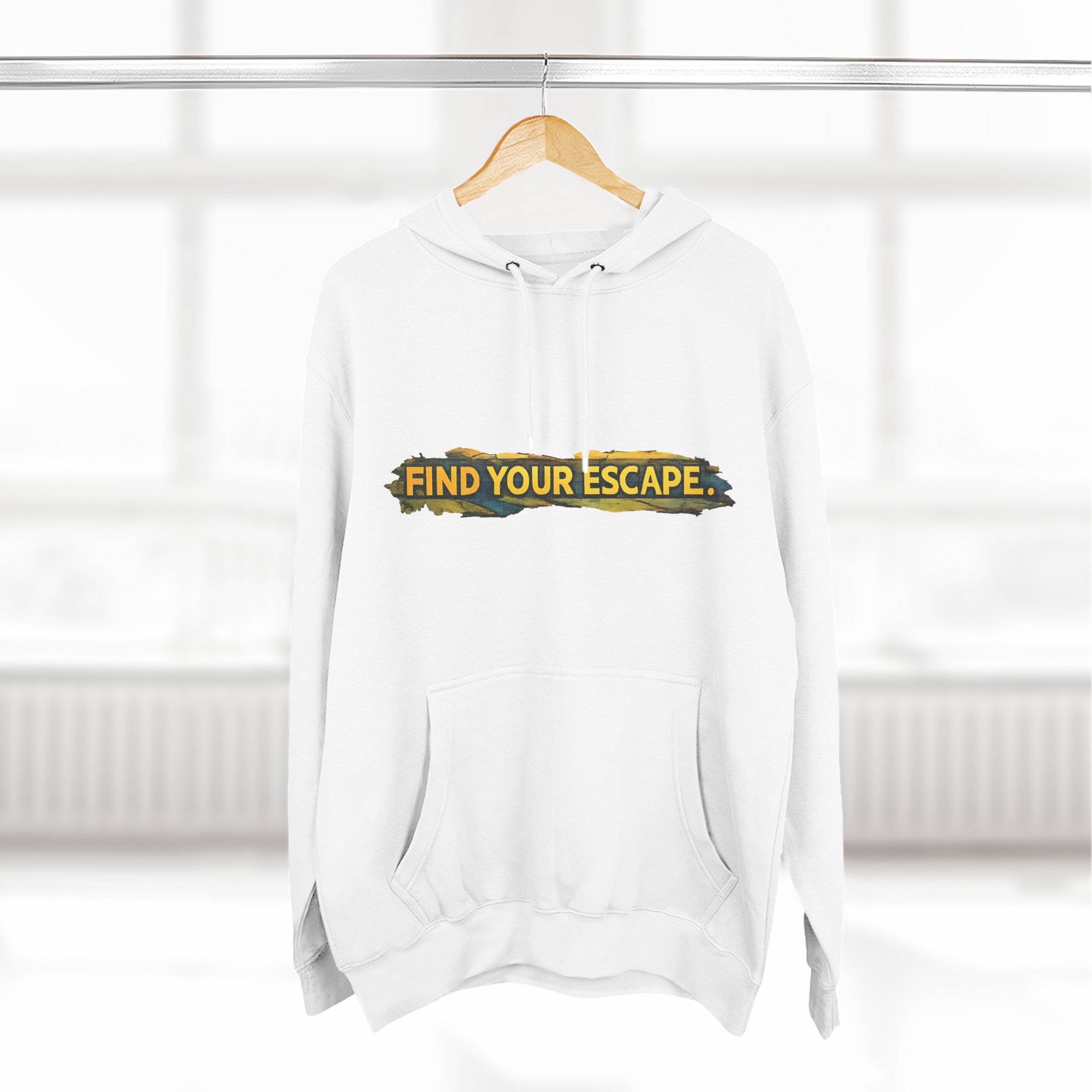 Three-Panel Fleece Hoodie - "Find Your Escape" Design Cubic-Line