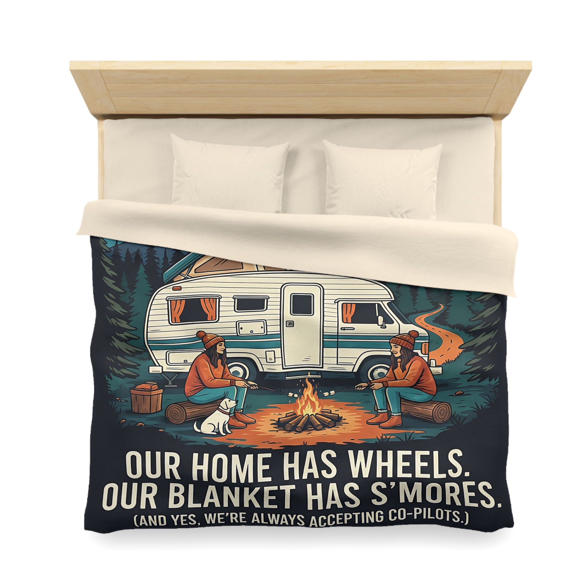 Duvet Cover — "Our Home Has Wheels, Our Blanket Has S'mores" Camping Bedding