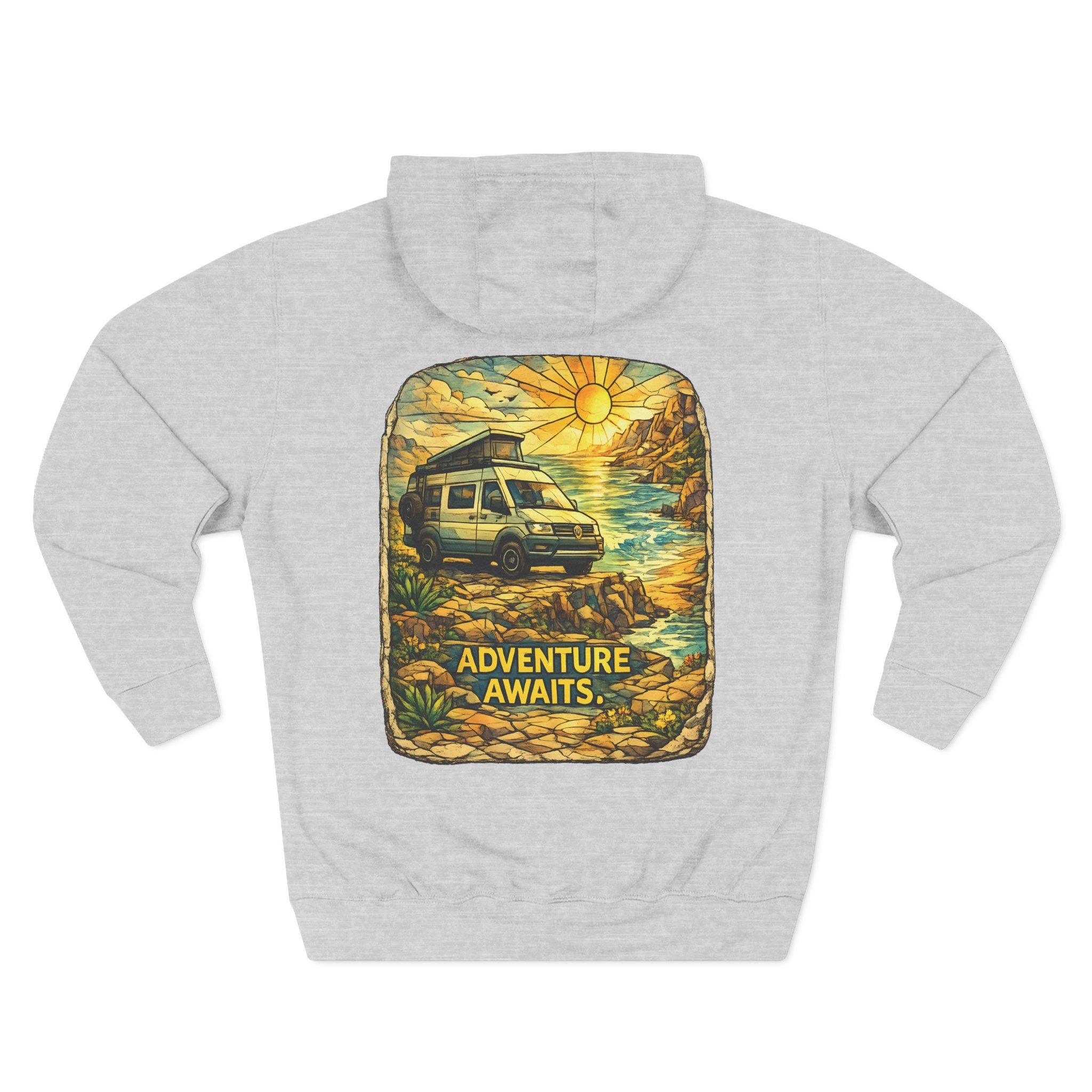 Three-Panel Fleece Hoodie - "Adventure Awaits" Design Cubic-Line