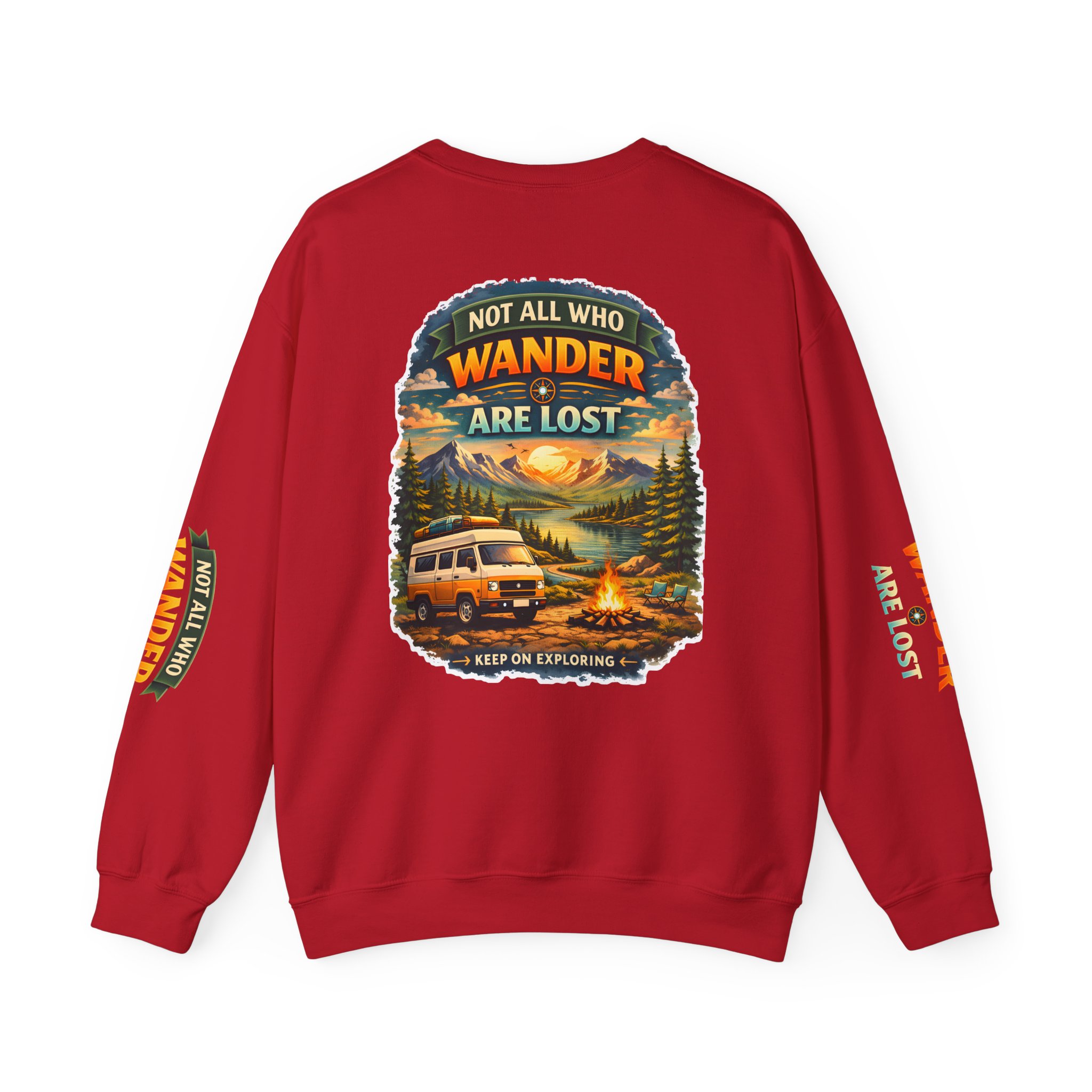 Unisex Heavy Blend™ Crewneck Sweatshirt — "Not All Who Wander Are Lost" Design Scenic-Line
