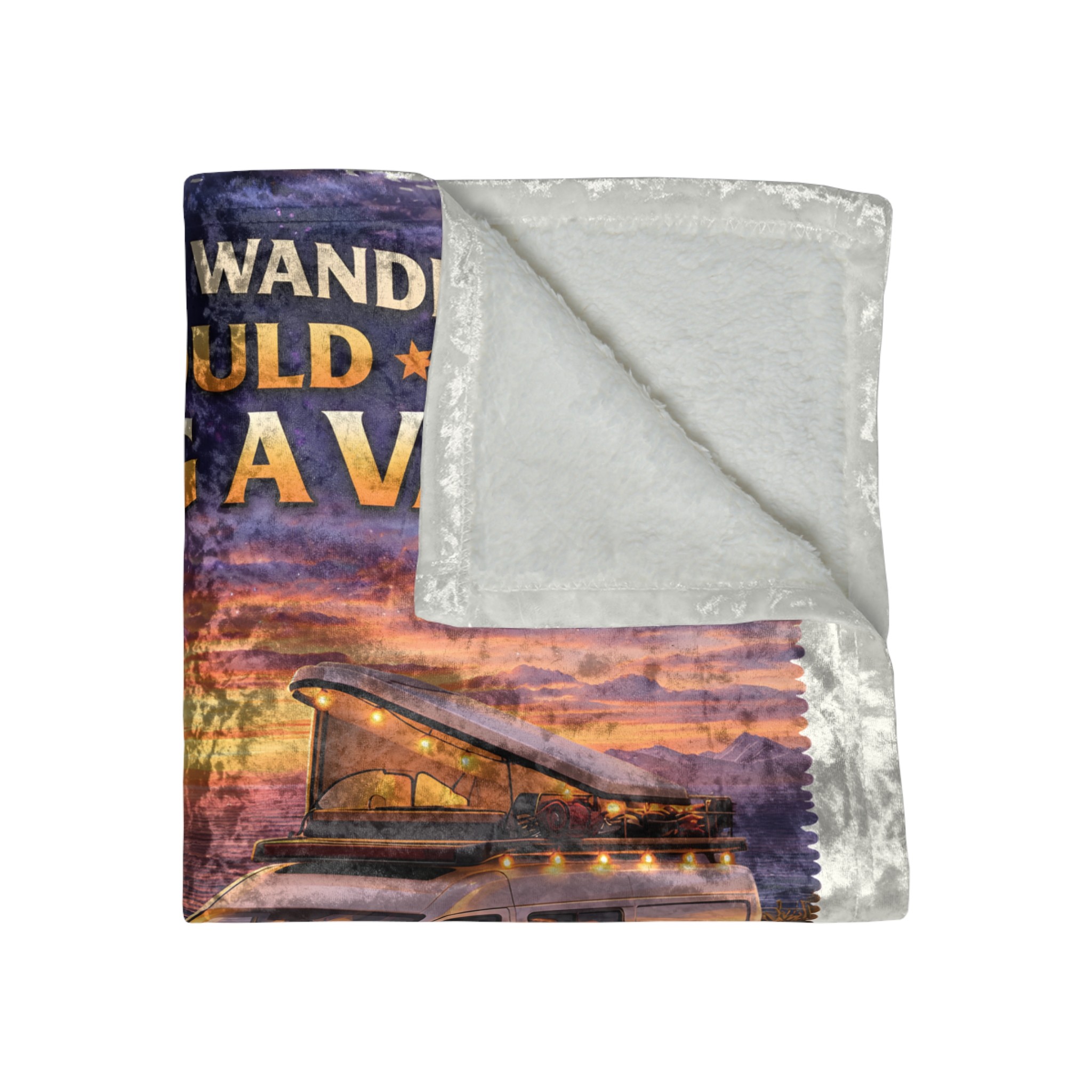 Crushed Velvet Blanket —"All Who wander Should Bring A Van" Design Scenic-Line (Campervan)