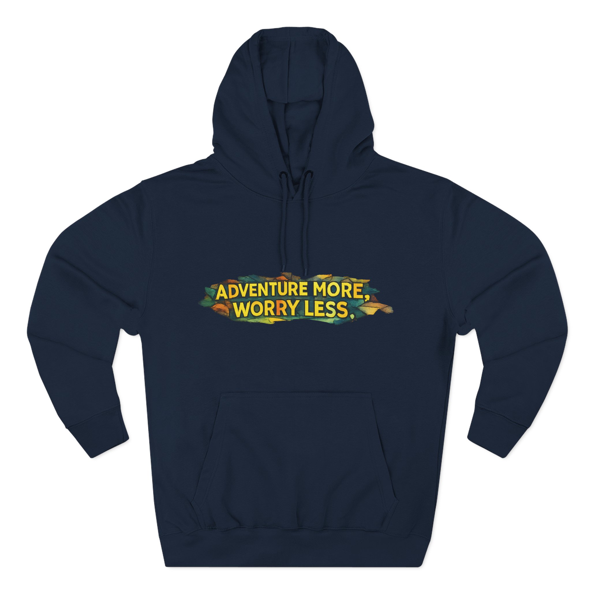 Three-Panel Fleece Hoodie - "Adventure More Worry Less" Design Cubic-Line