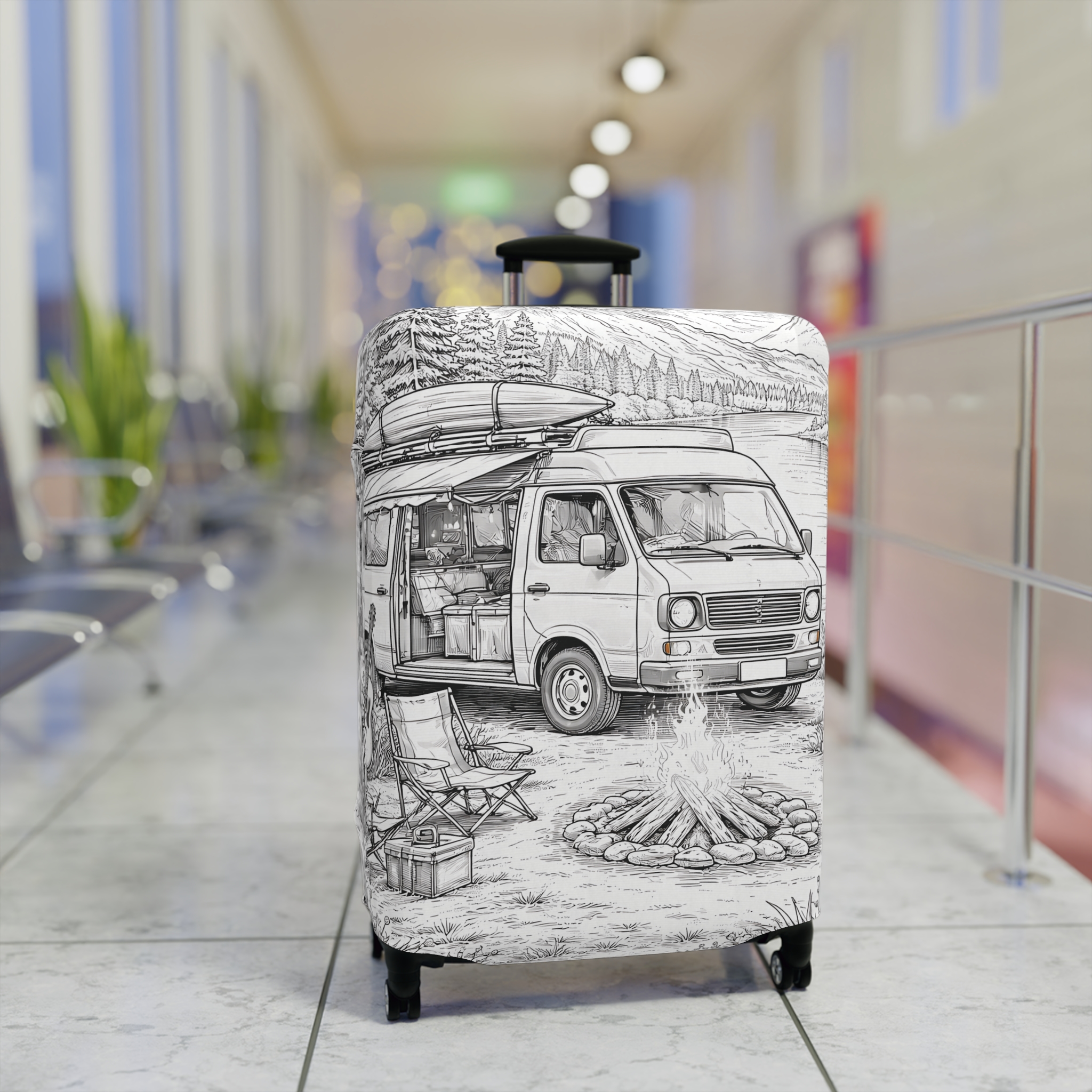 Luggage Cover — Adventure Camper Sketch Travel Suitcase