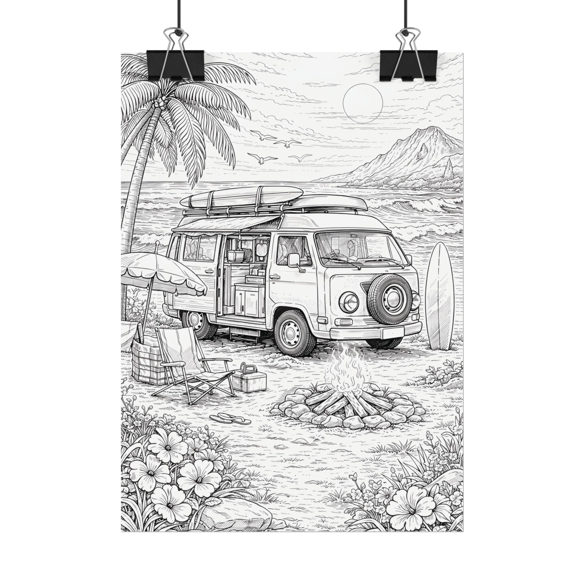 Campervan Poster — Vintage RV Camping Landscape Wall Art