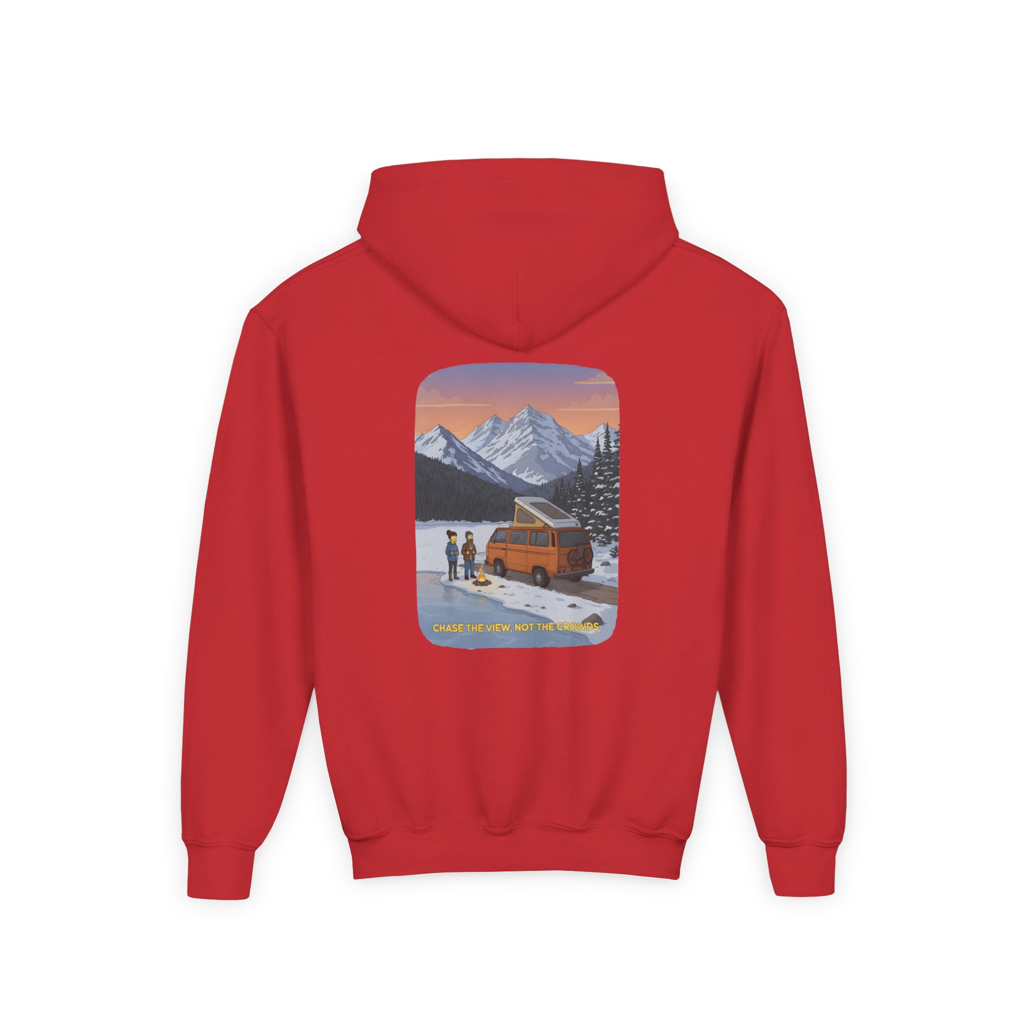 Youth Hoodie(Gildan) – "Chase The Views-Not The Crowds" (Design Sitcom-Line)