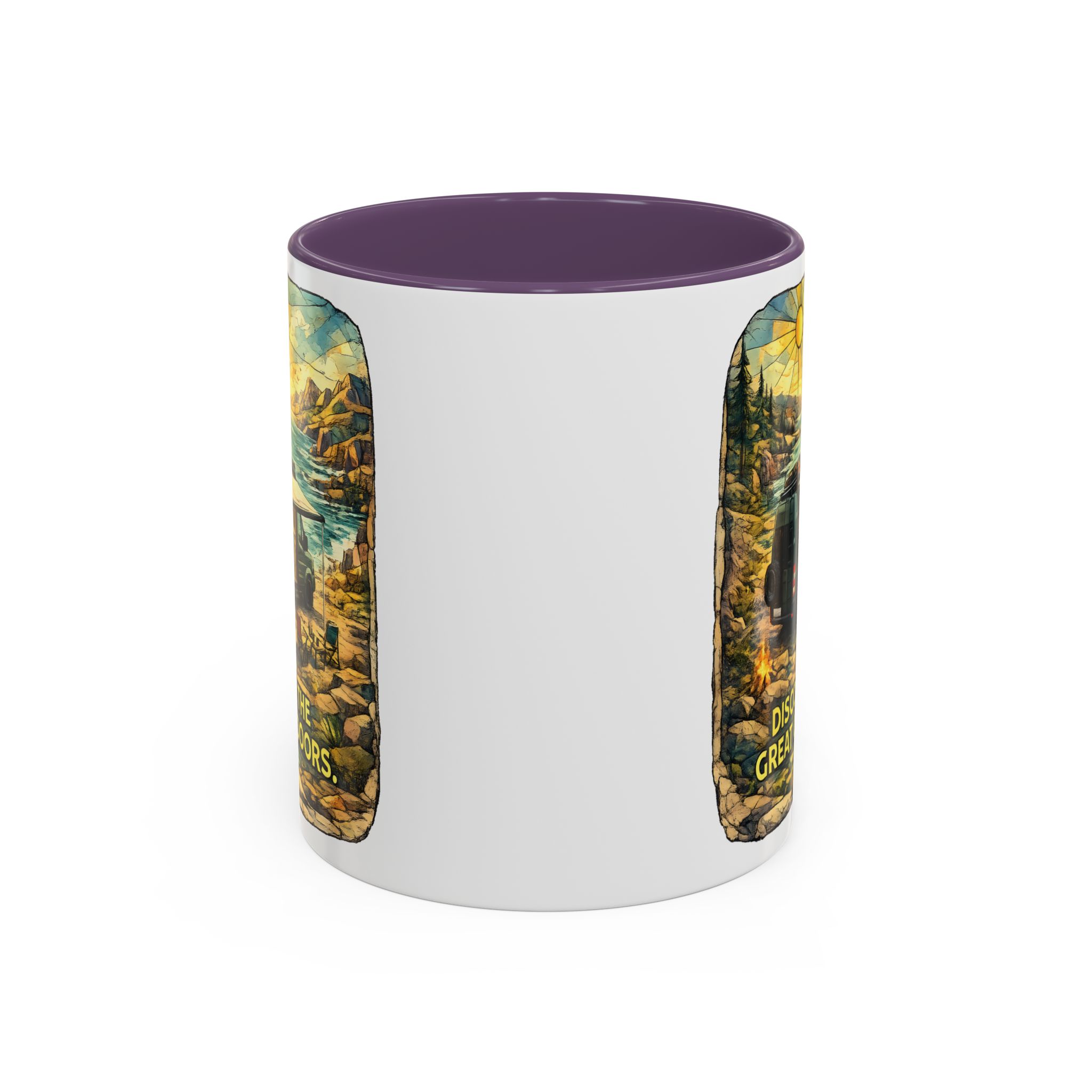 Accent Coffee Mug (11, 15oz) — "Discover The Great Outdoors" Design Cubic-Line