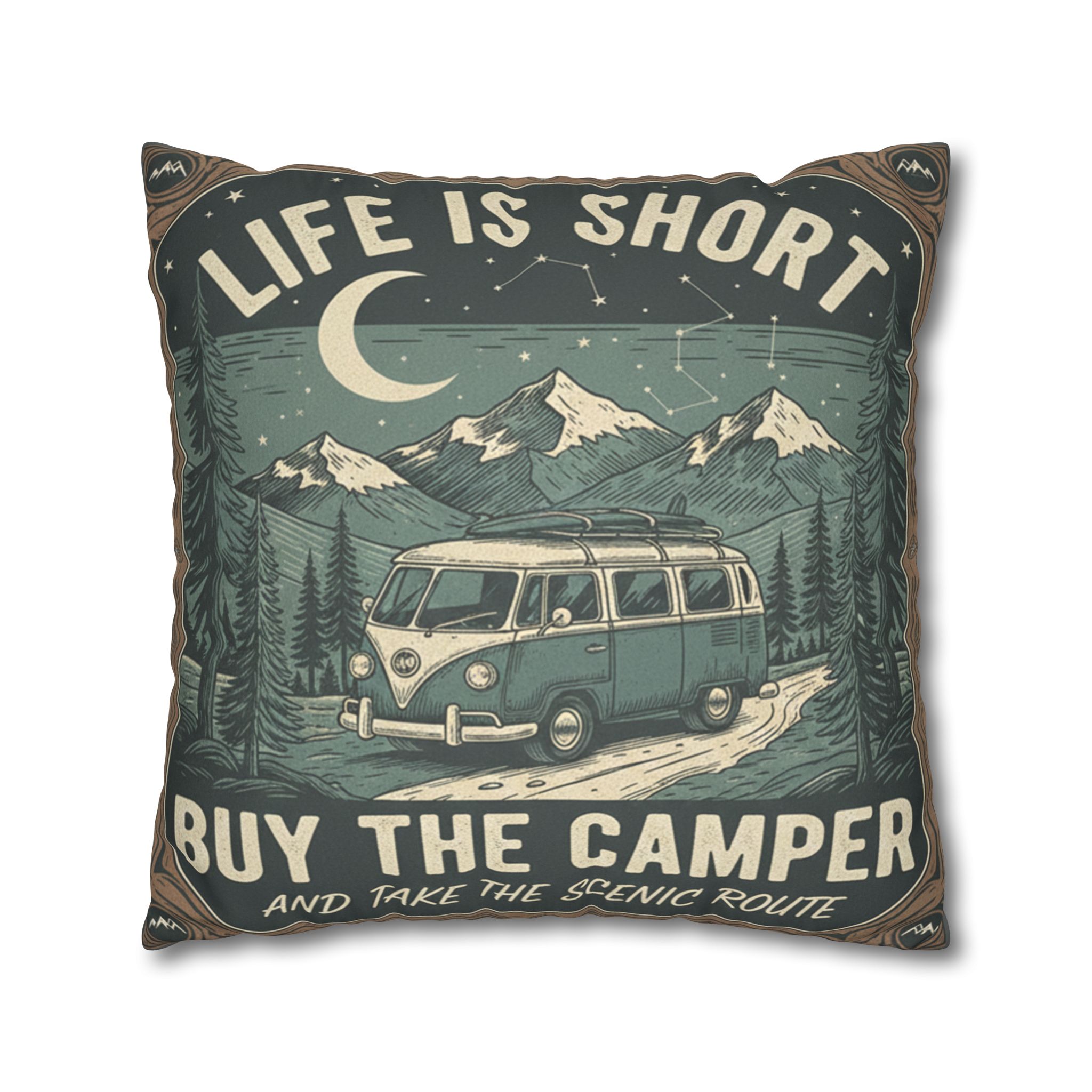 Pillowcase — "Life is short buy the camper and take the scenic route" Faux Suede Travel Throw Pillow Cover