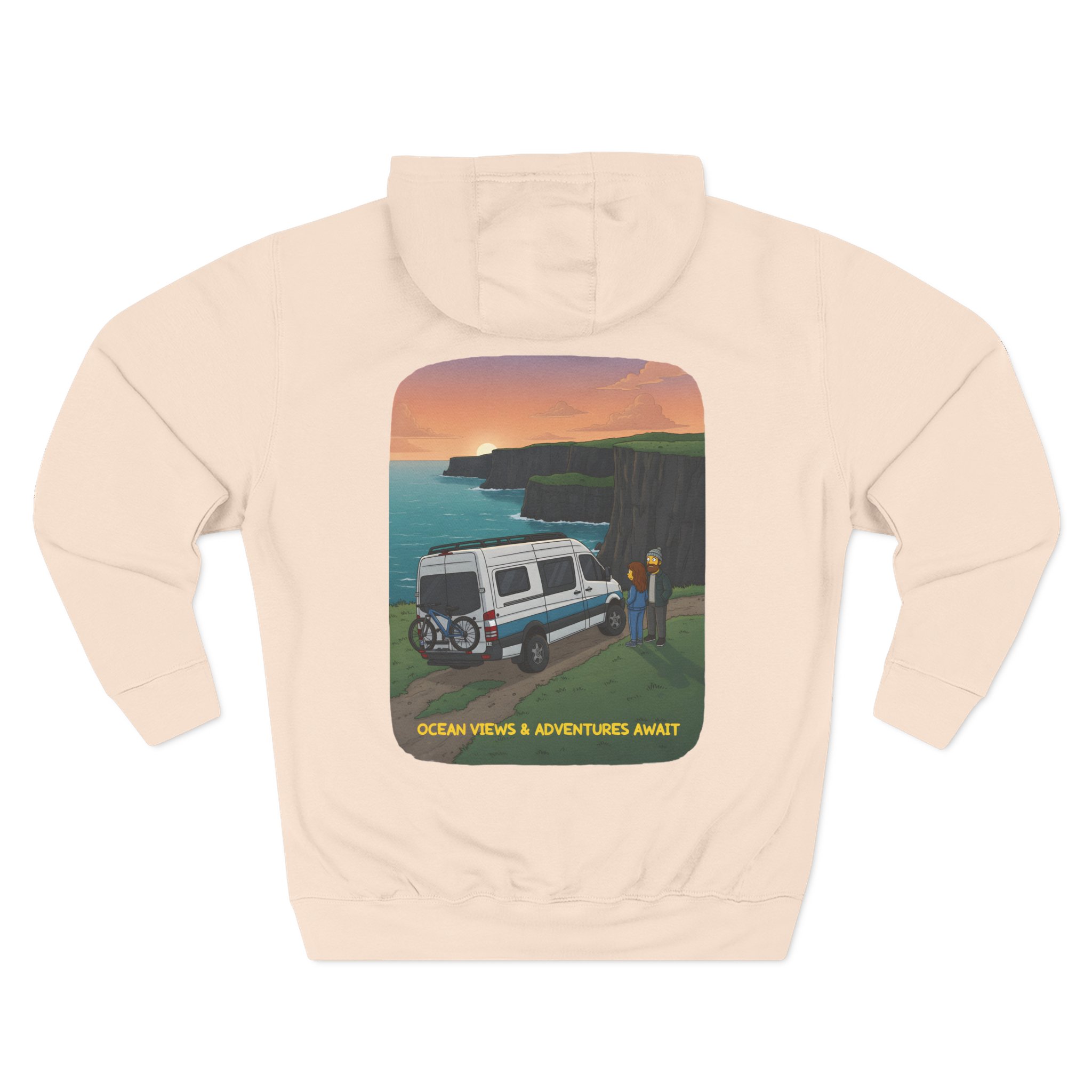 Three-Panel Fleece Hoodie - "Ocean Views-Adventures Awaits" Design Sitcom-Line