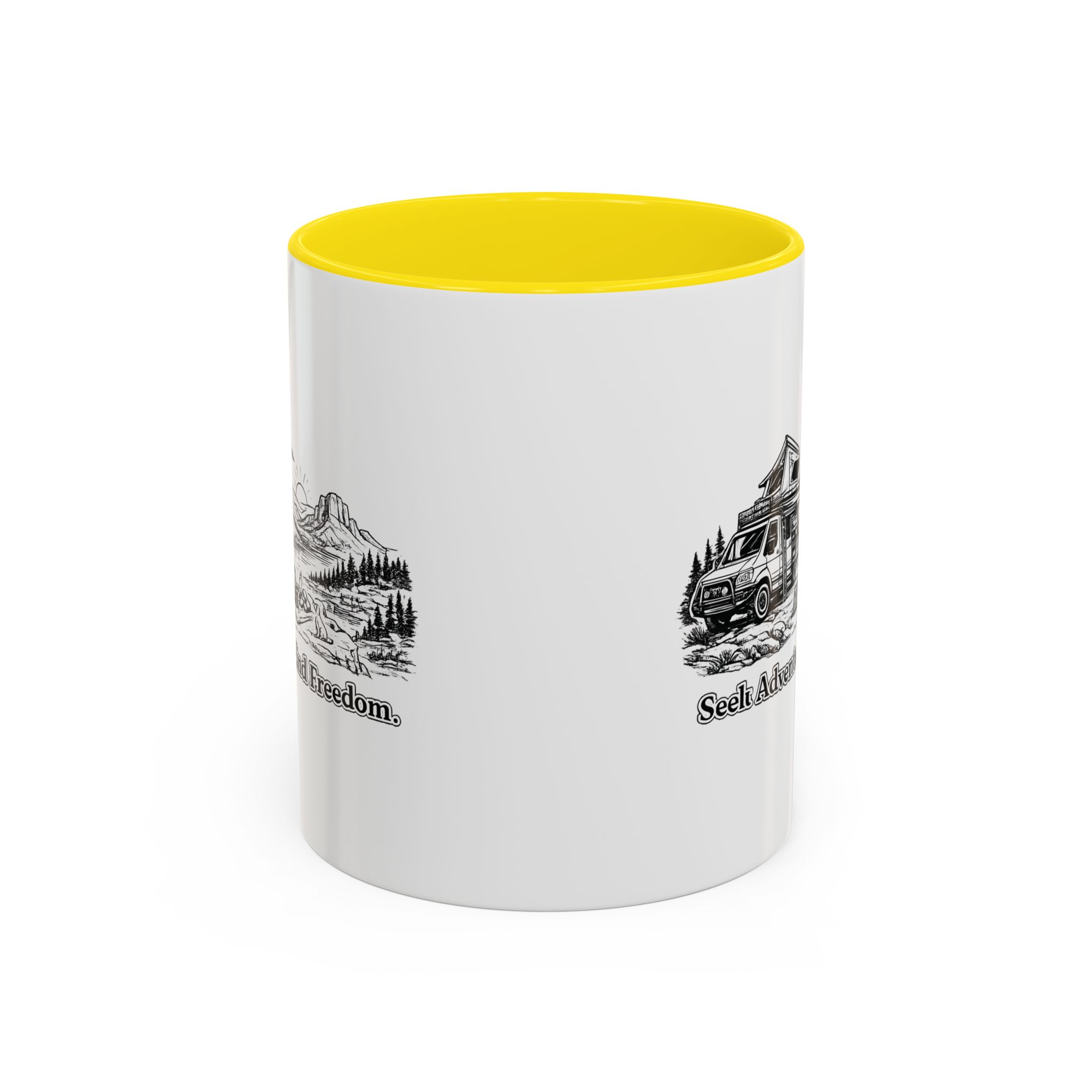 Accent Coffee Mug (11, 15oz) — "Seek Adventure, Find Freedom" Design Minimal-Line