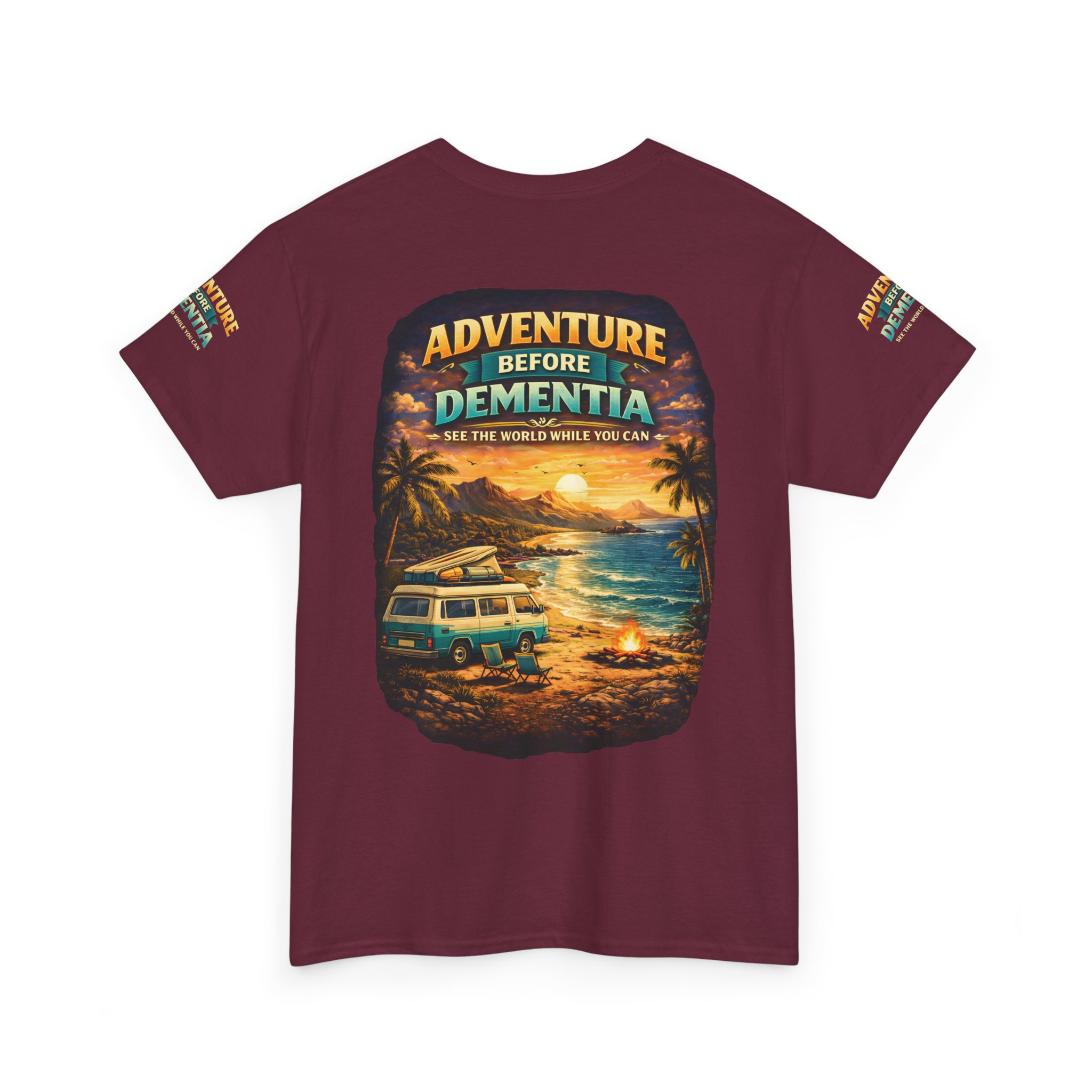 Unisex Heavy Cotton Tee — "Adventure Before Dementia" Design Scenic-Line