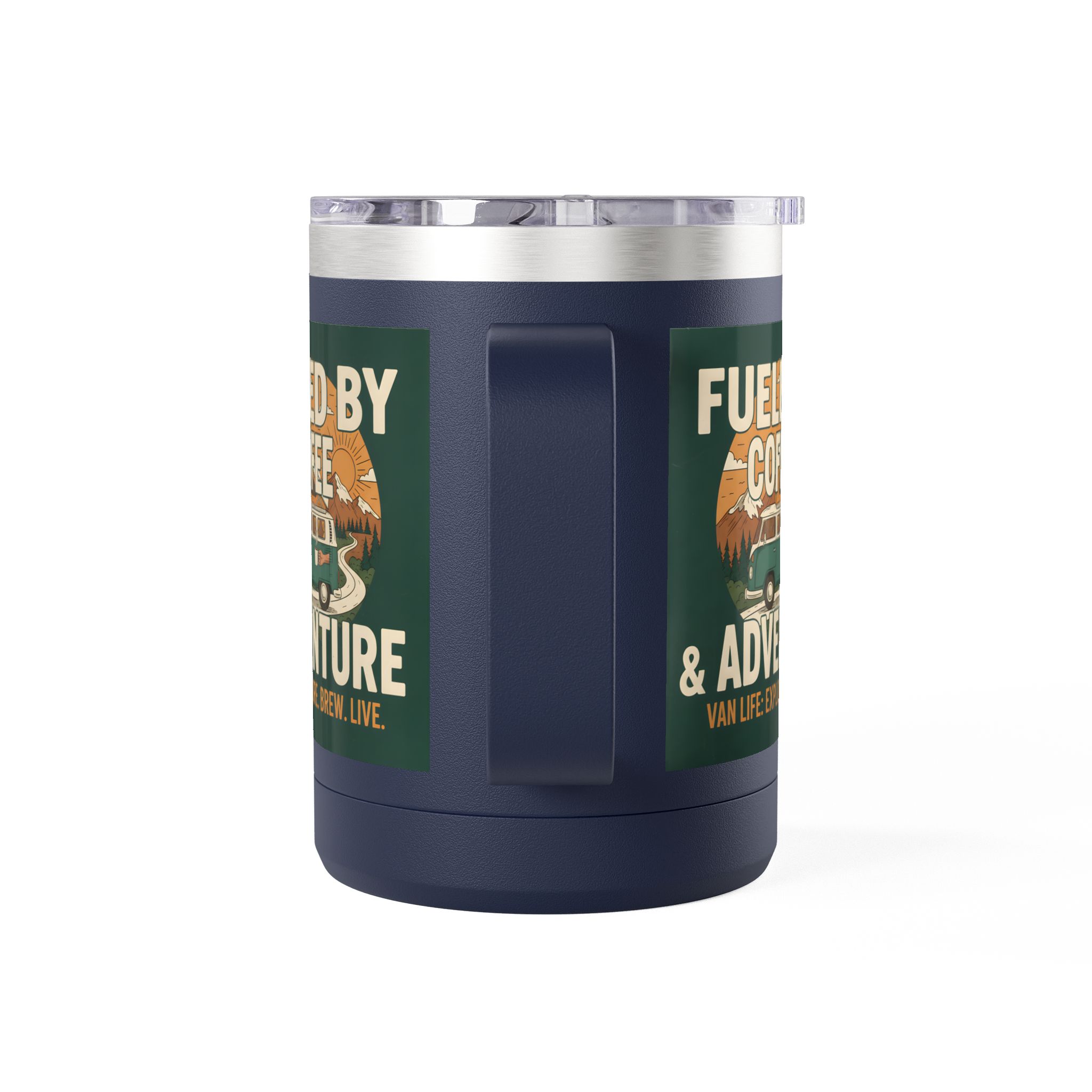 Coffee Mug Tumbler, 15oz — "Fueled by Coffee & Adventure"