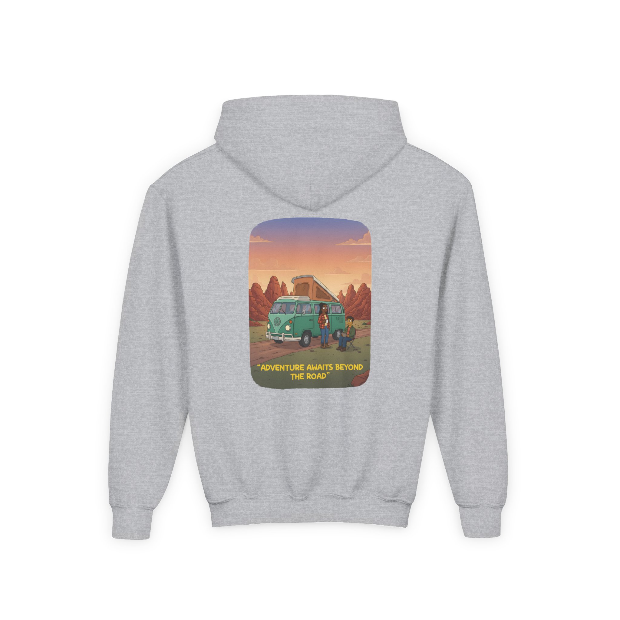 Youth Hoodie(Gildan) – "Adventure Awaits Beyond The Road" (Design Sitcom-Line)