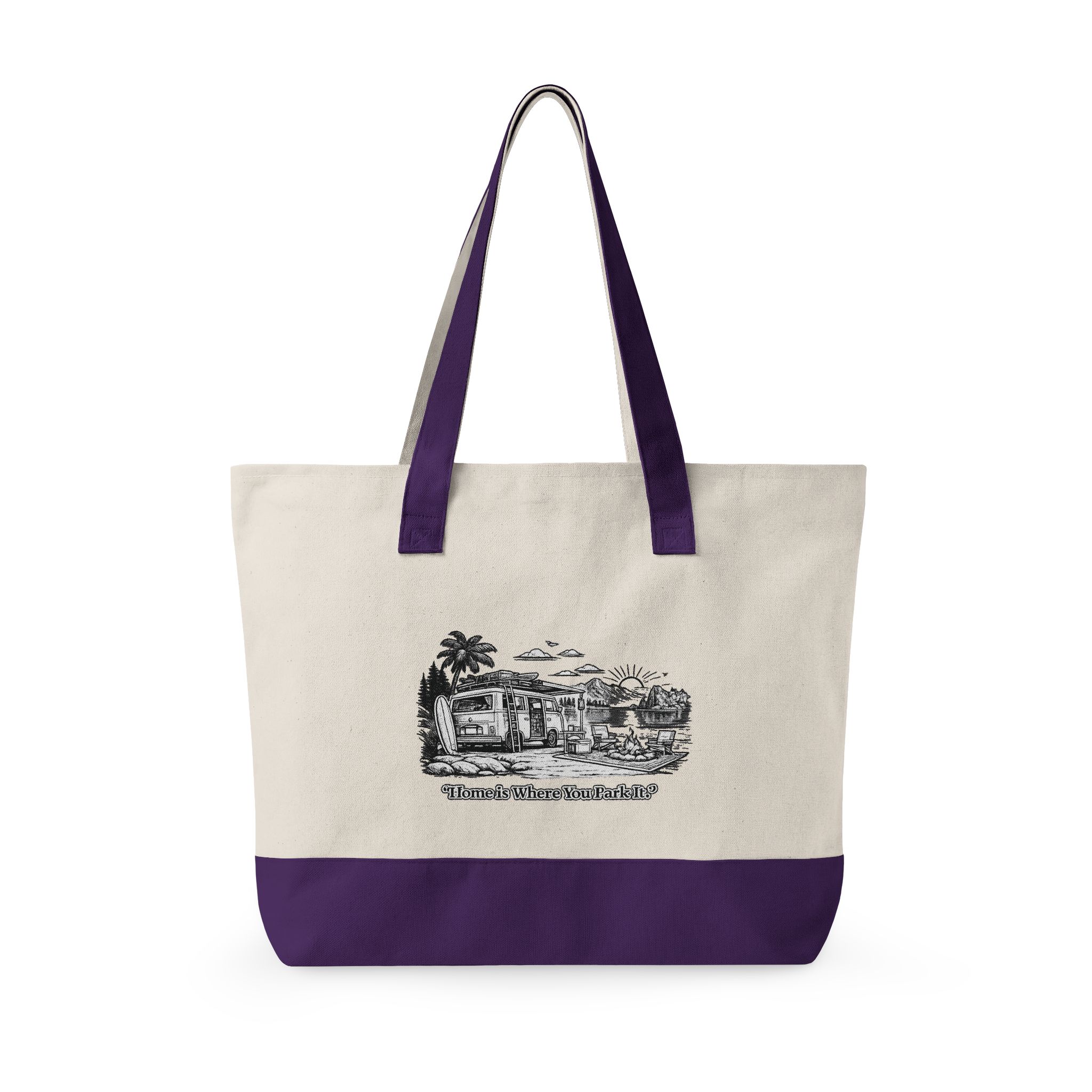Zippered Canvas Tote — "Adventure Is Where You park It" (Design Minimal-Line)
