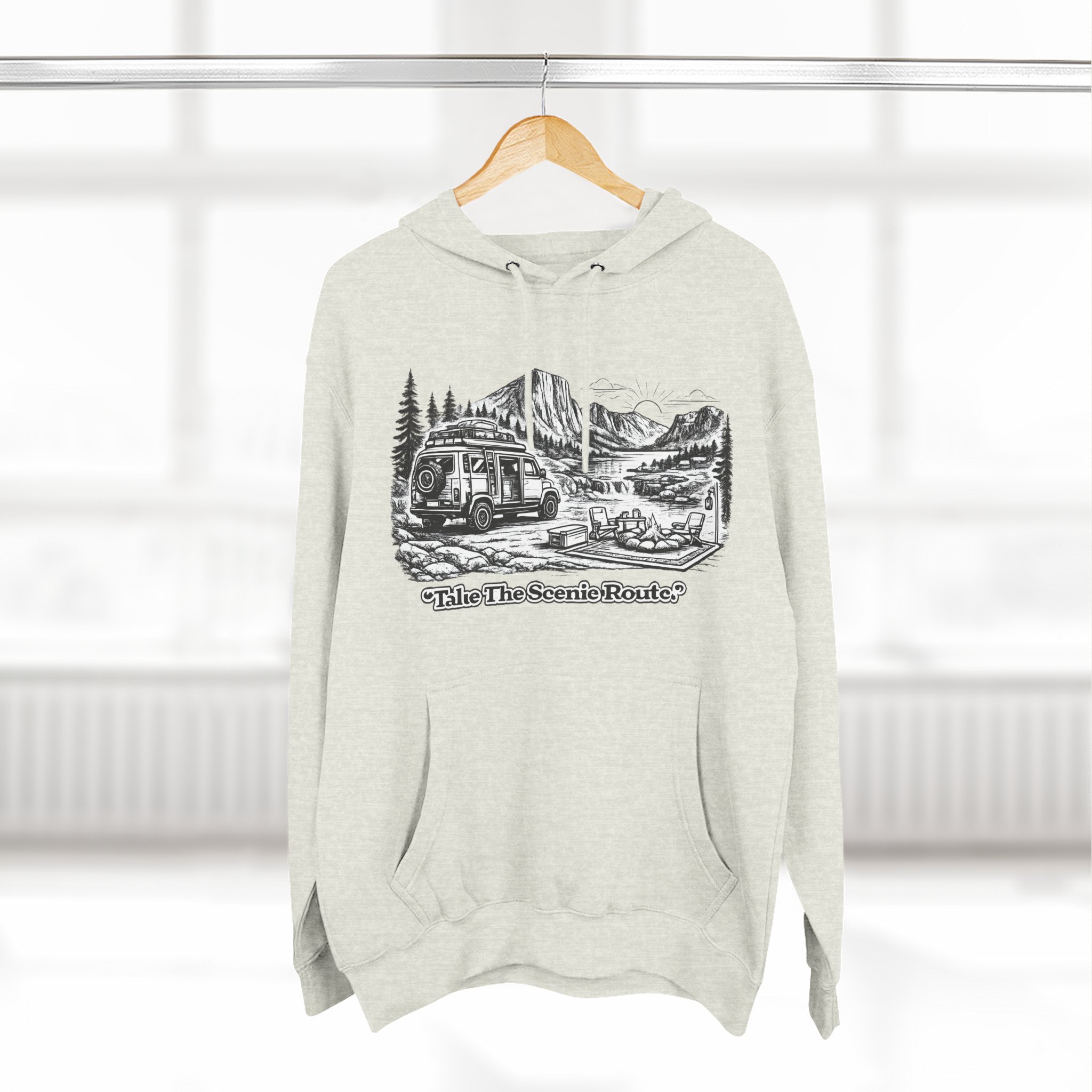 5235622071916997209_2048.jpeg Three-Panel Fleece Hoodie - "Take The Scenic Route" Design Minimal-Line