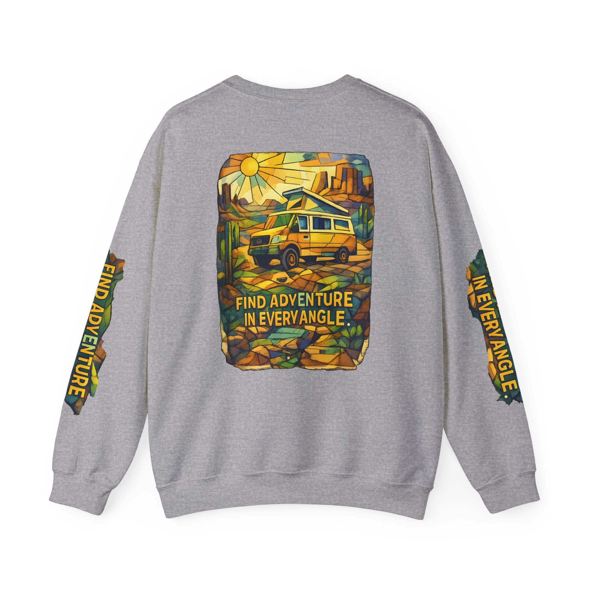 Unisex Heavy Blend™ Crewneck Sweatshirt — "Find Adventure In Every Corner" Design Cubic-Line