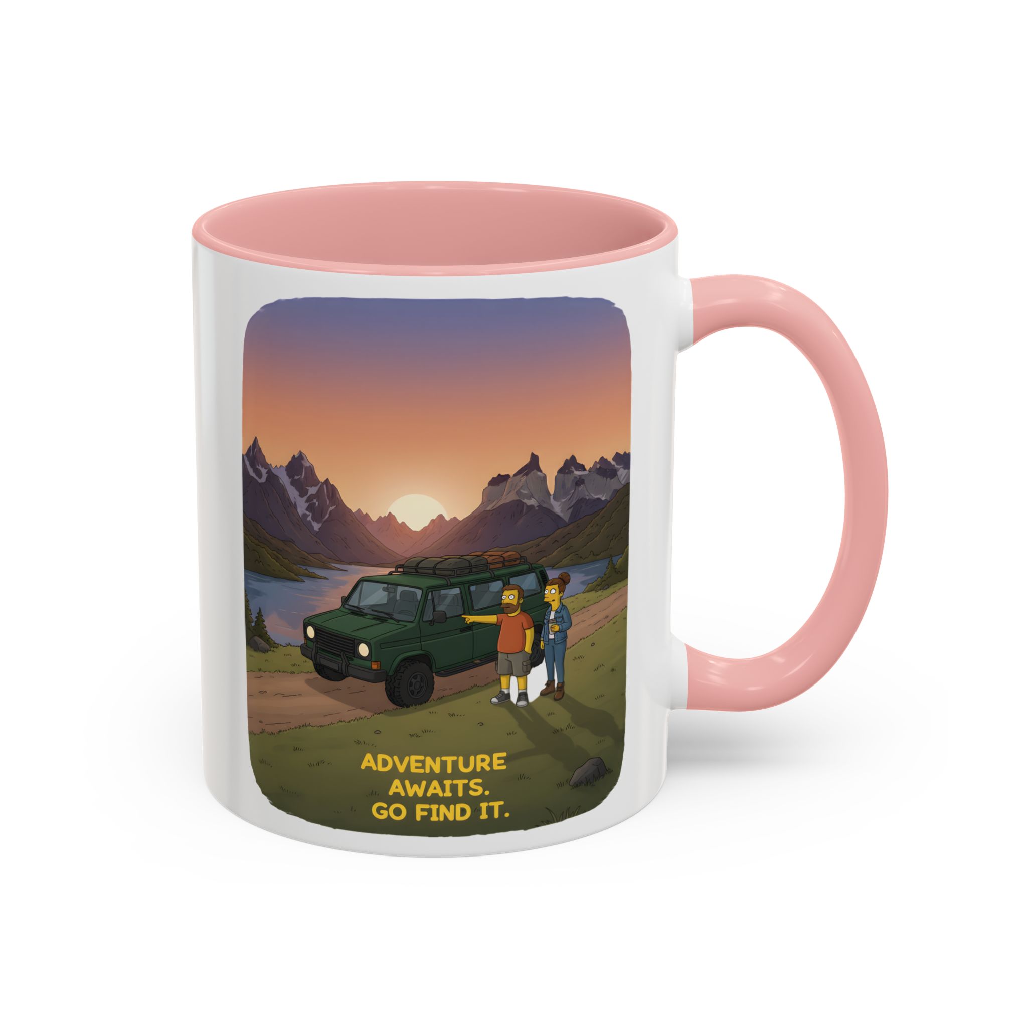 Accent Coffee Mug (11, 15oz) — "Adventure Awaits-Go Find It" Design Sitcom-Line