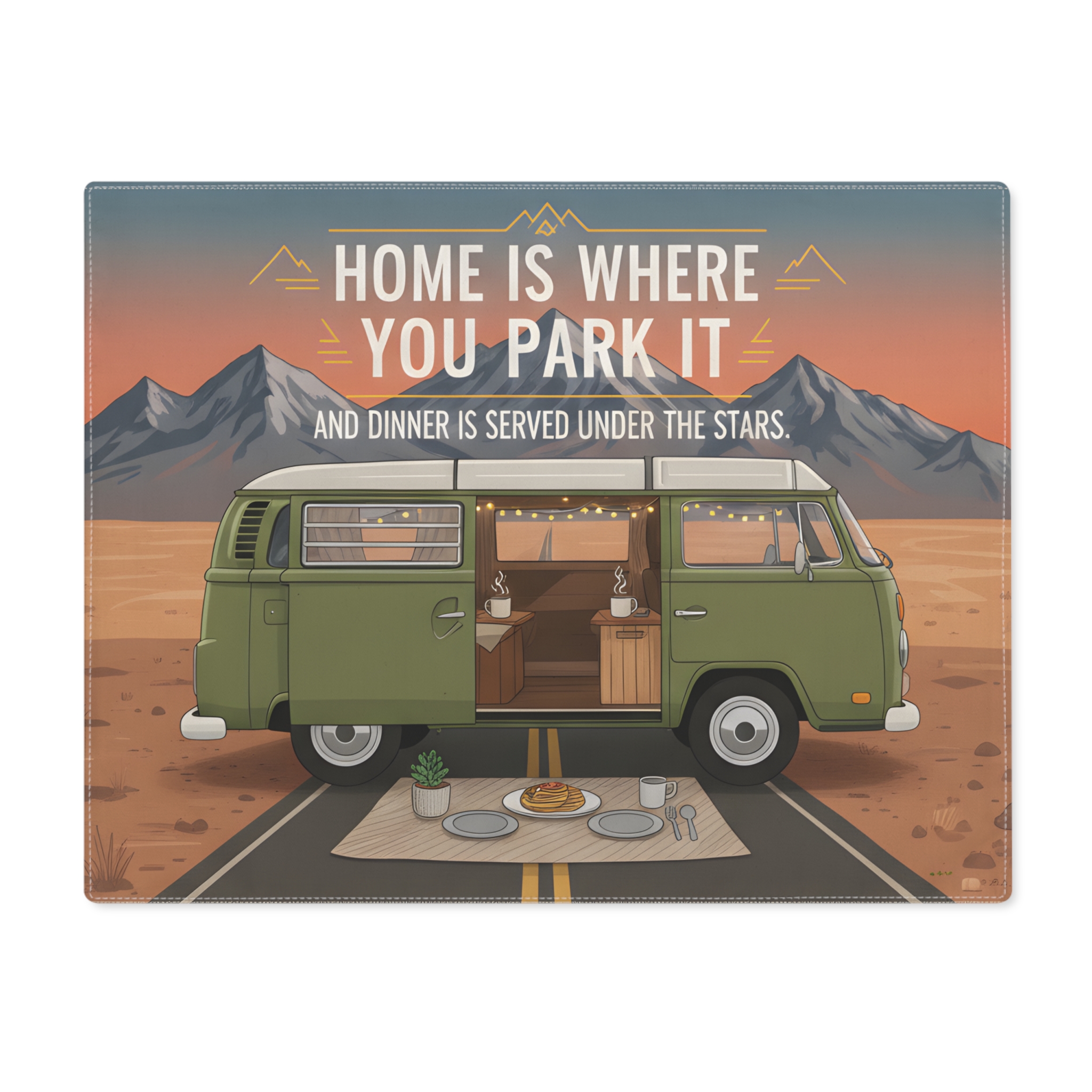 Vanlife Placemat — "Home Is Where You Park It" Outdoor RV Dining Mat