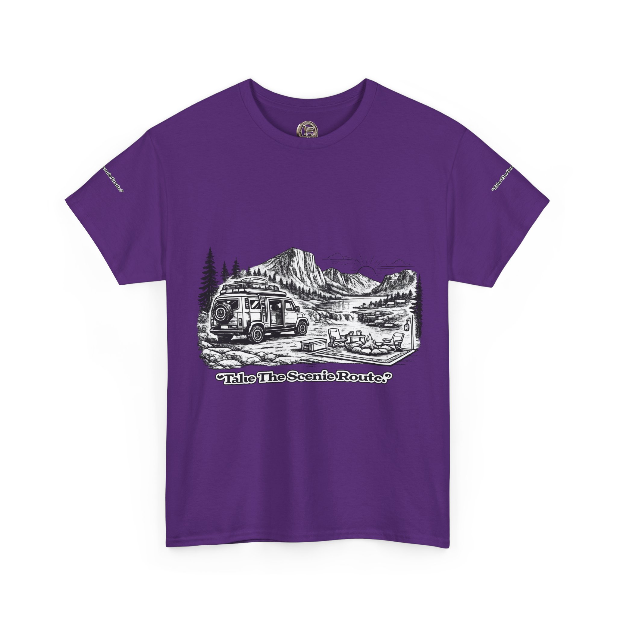 Unisex Heavy Cotton Tee — "Take The Scenic Route" Design Minimal-Line