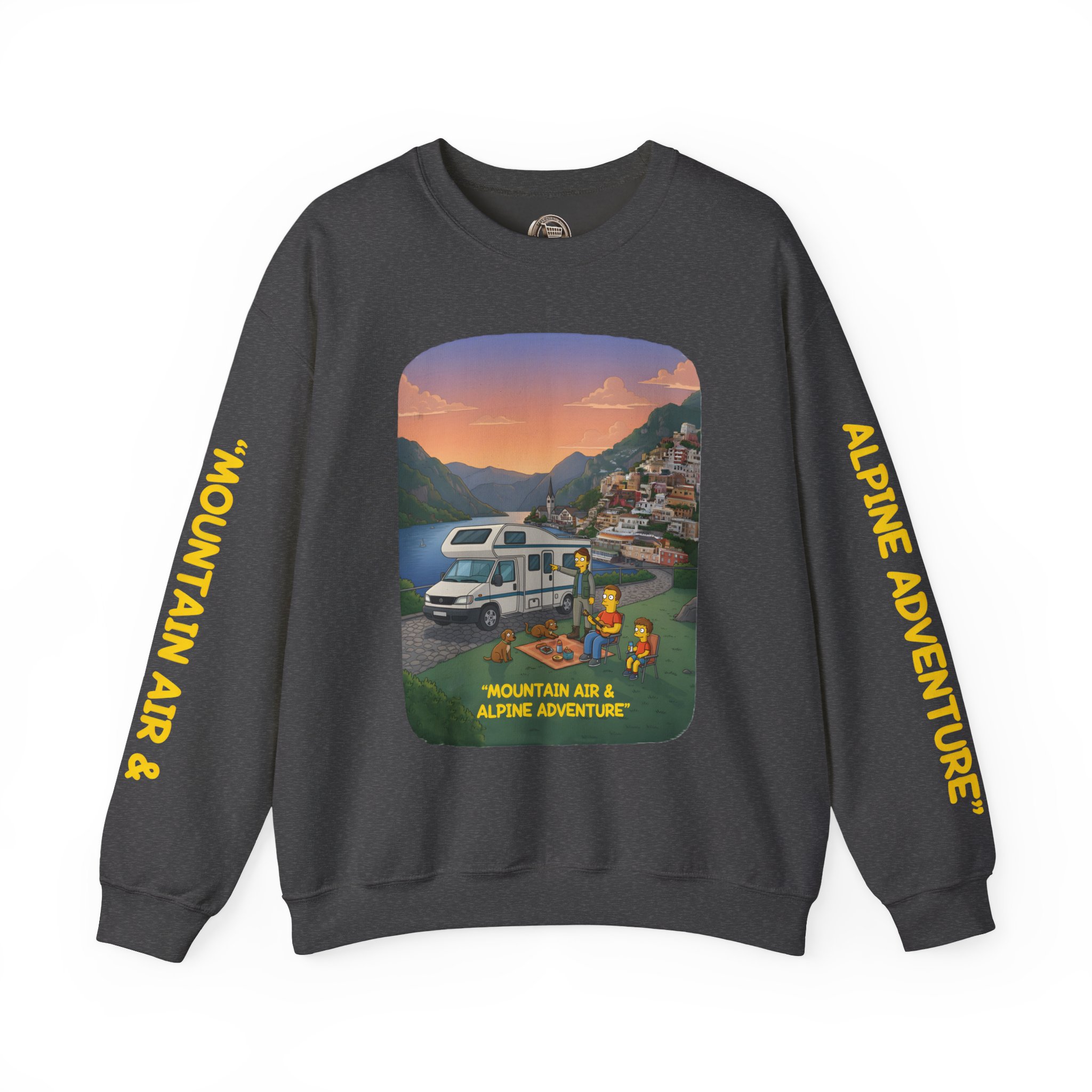 Unisex Heavy Blend™ Crewneck Sweatshirt — "Mountain Air-Alpine Adventure" Design Sitcom-Line