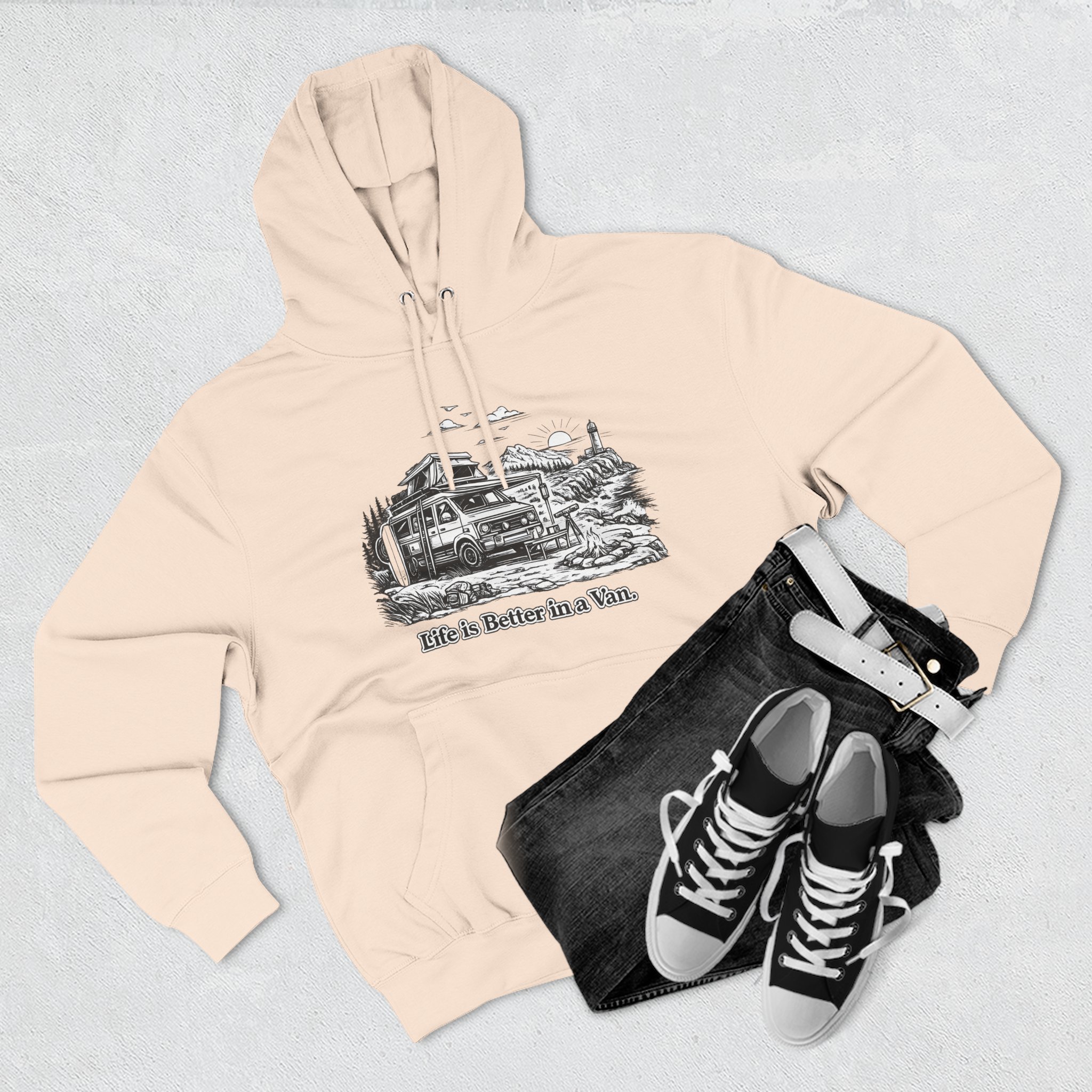 5249535951326525144_2048.jpeg Three-Panel Fleece Hoodie - "Life Is Better In A Van" Design Minimal-Line