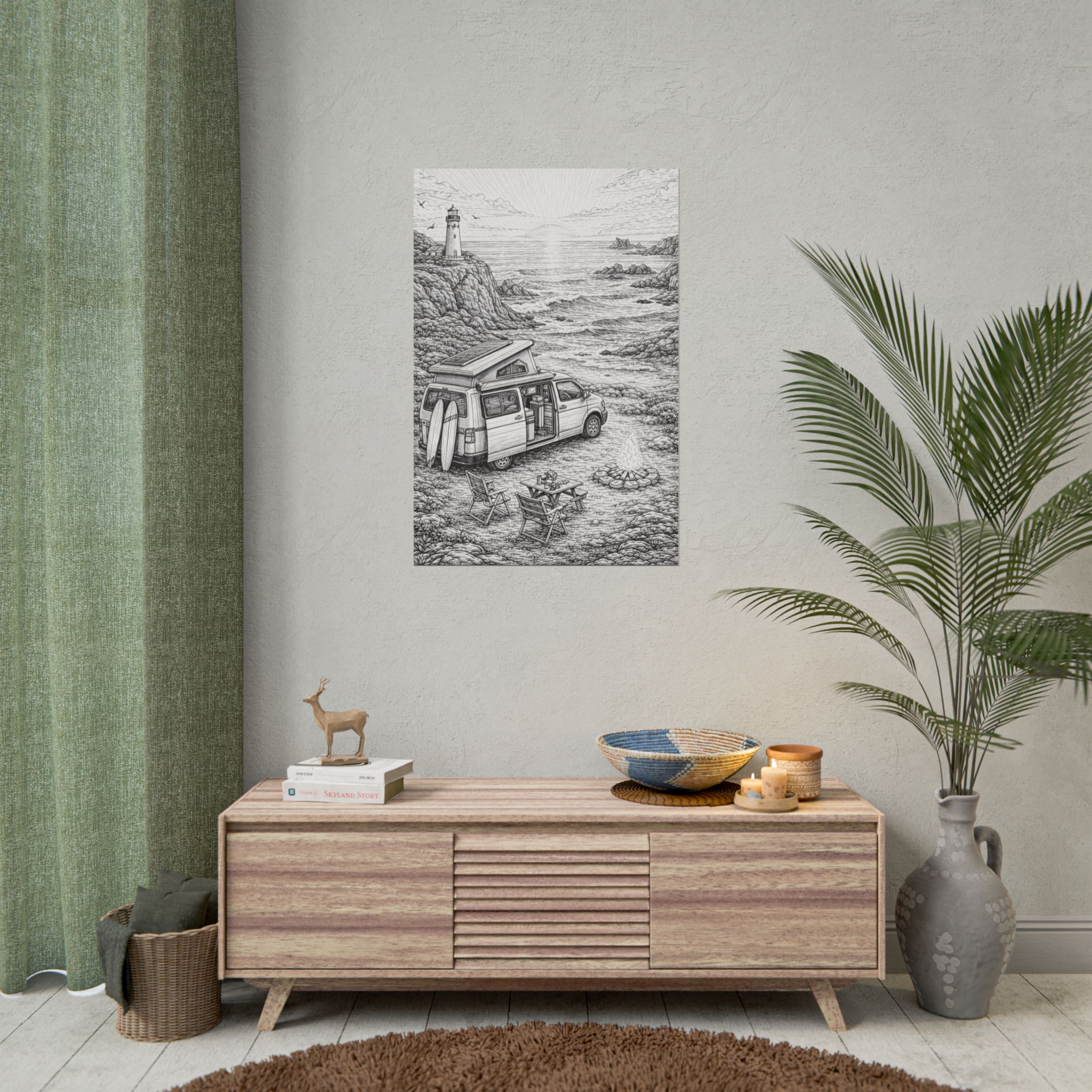 Campervan Poster — Vintage RV Camping Landscape Wall Art