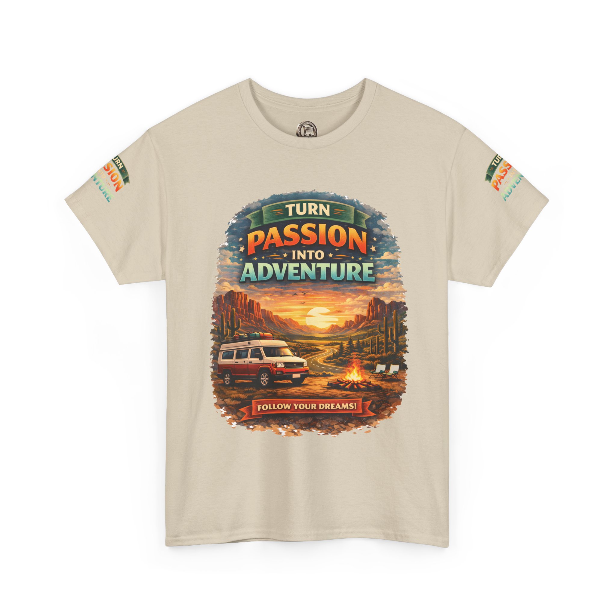 Unisex Heavy Cotton Tee — "Turn Passion Into Adventure" Design Scenic-Line