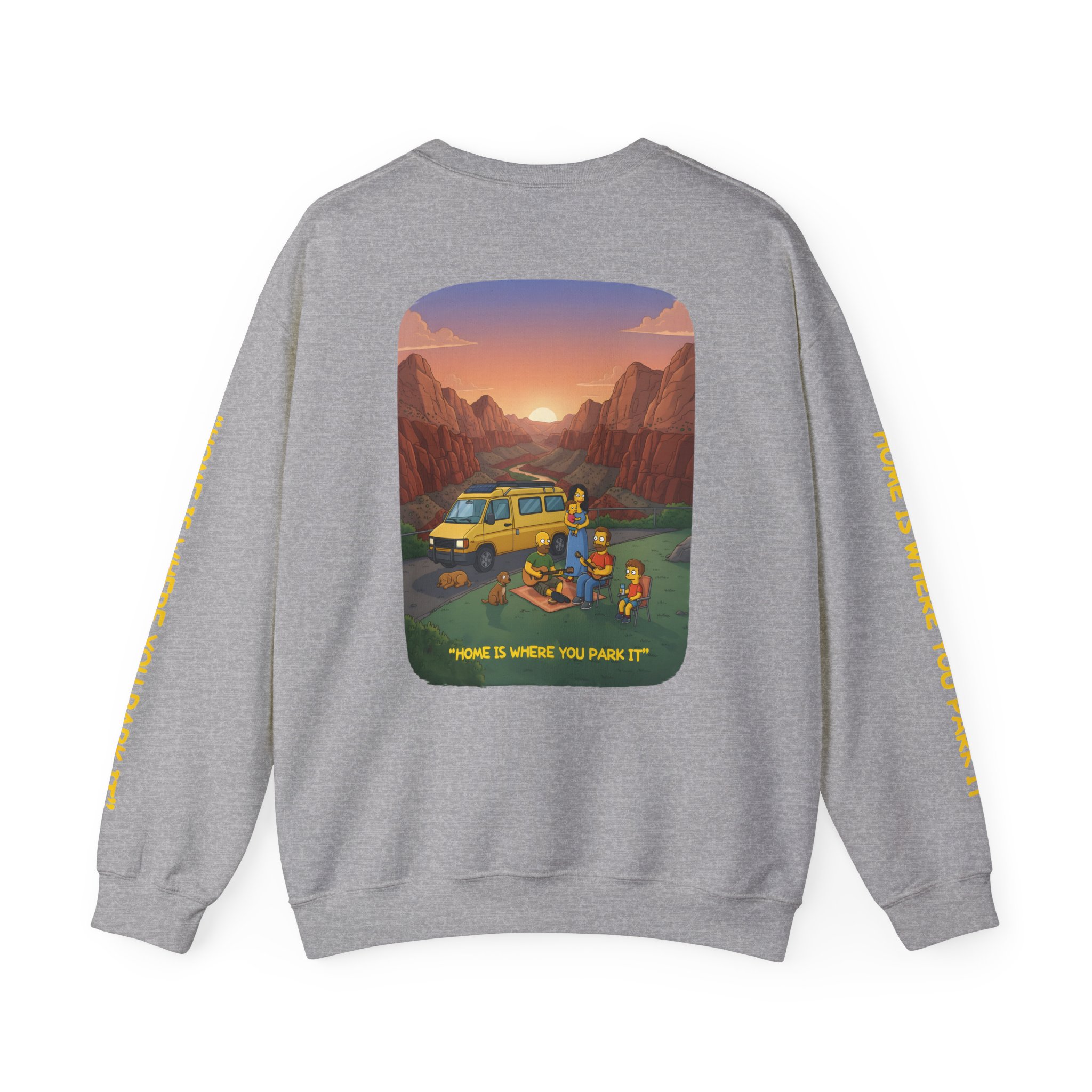 Unisex Heavy Blend™ Crewneck Sweatshirt — "Home Is Where You Park It" Design Sitcom-Line