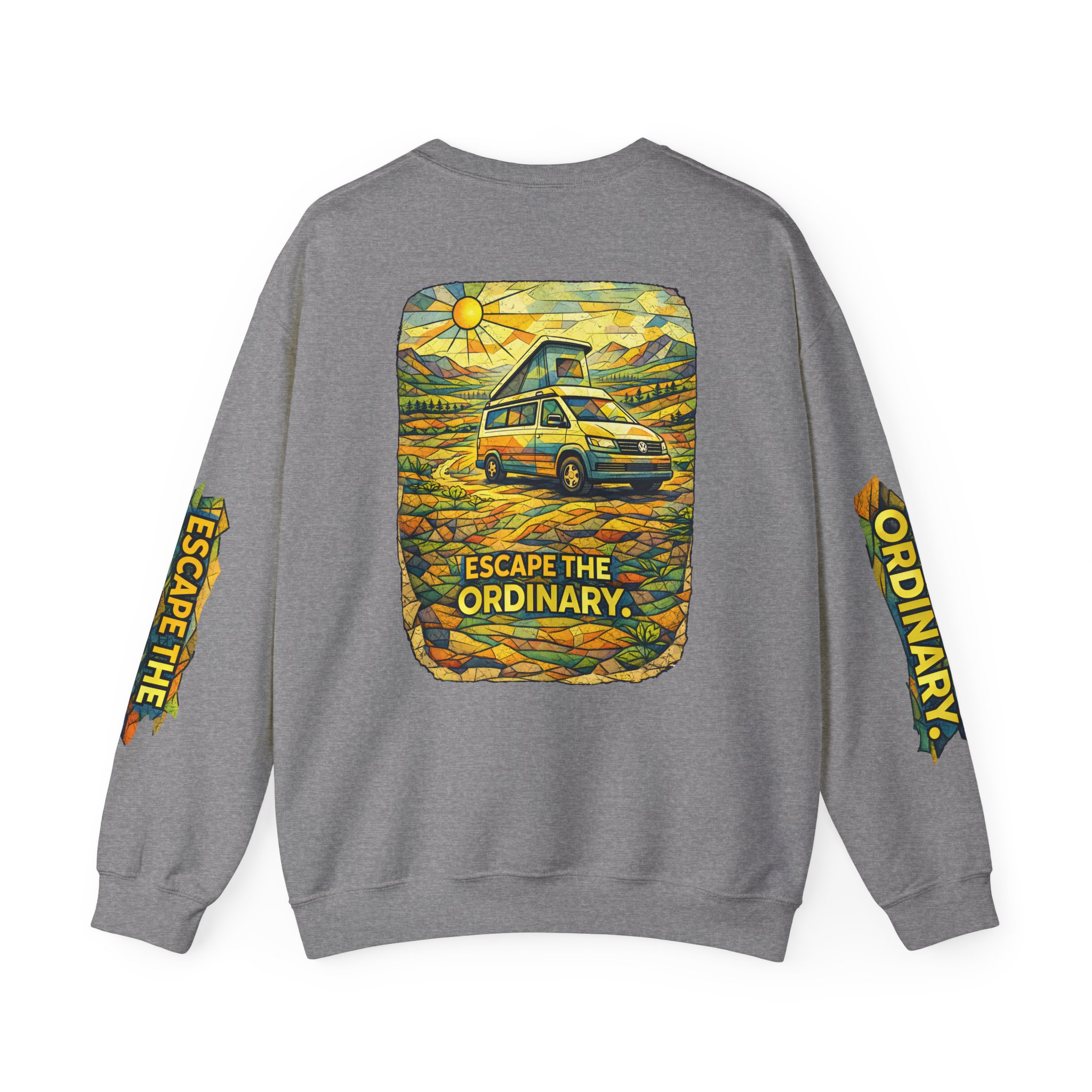 Unisex Heavy Blend™ Crewneck Sweatshirt — "Escape The Ordinary" Design Cubic-Line