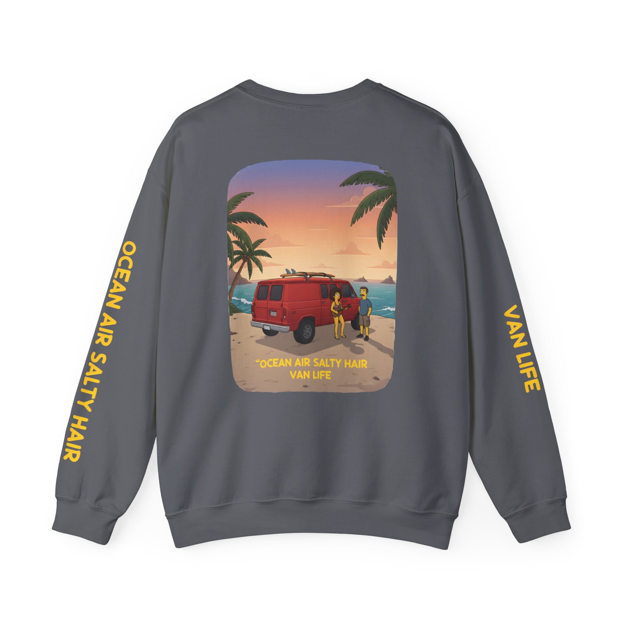 Unisex Heavy Blend™ Crewneck Sweatshirt — "Ocean Air Salty Hair Van Life" Design Sitcom-Line