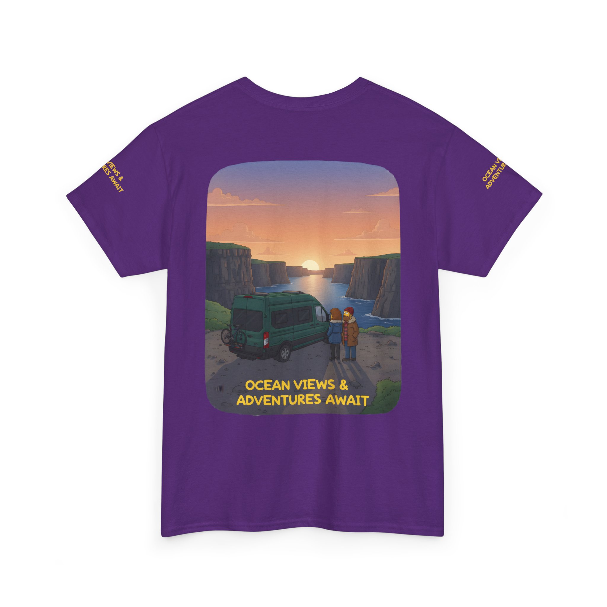 Unisex Heavy Cotton Tee — "Ocean Views-Adventures Awaits" Design Sitcom-Line