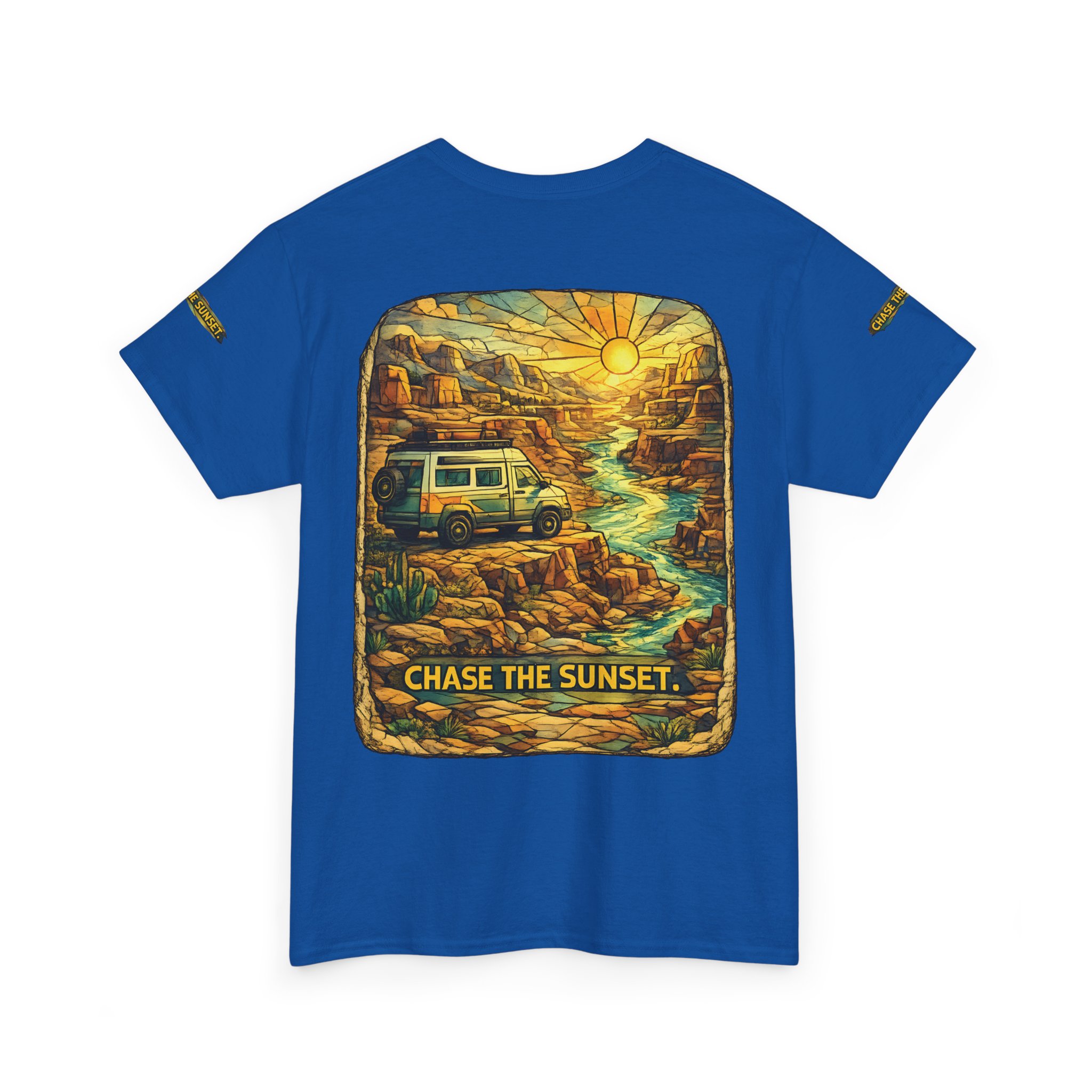 5254459998777248852_2048.jpeg Unisex Heavy Cotton Tee — "Chase The Sunset" Design Cubic-Line