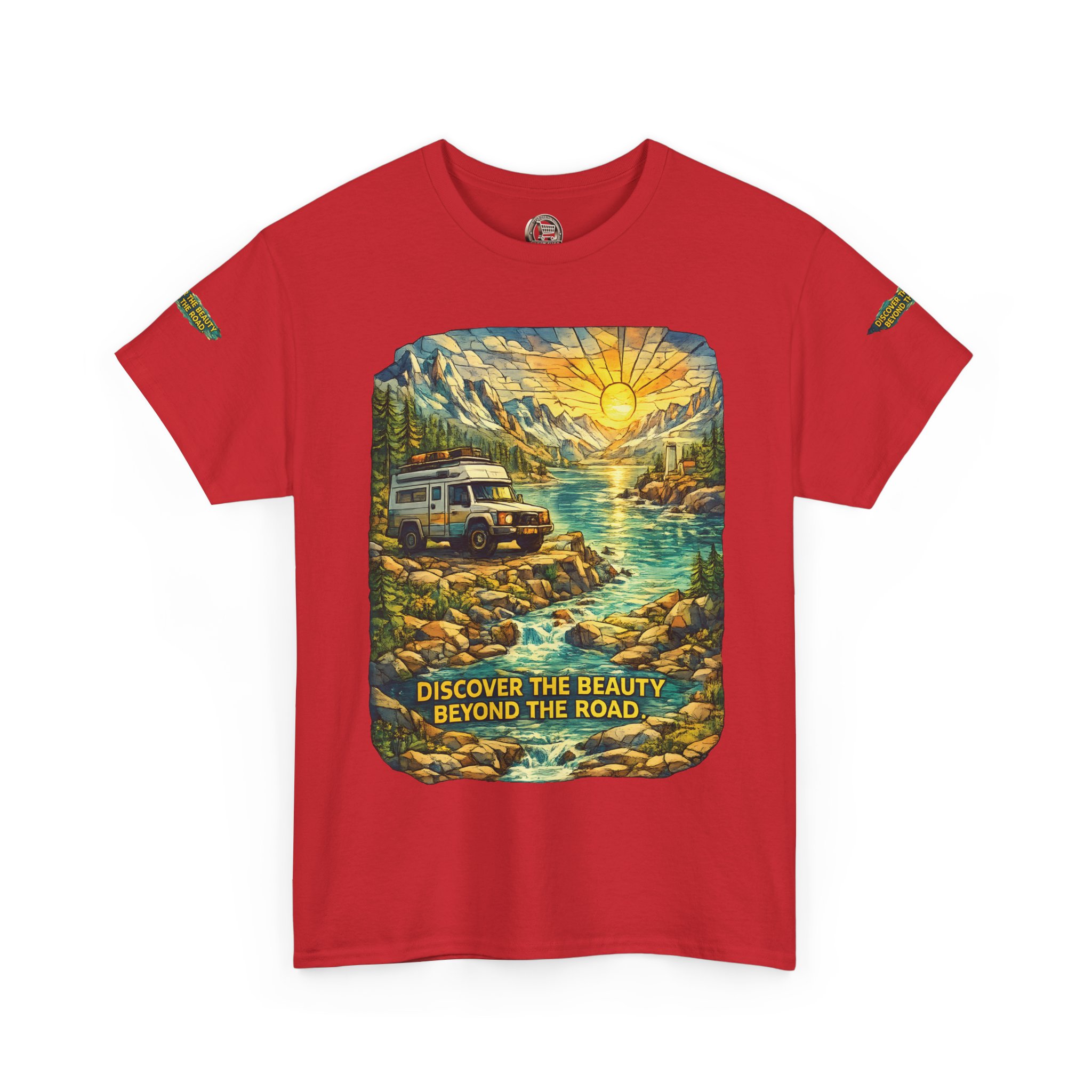 Unisex Heavy Cotton Tee — "Discover The Bieuty Beyond The Road" Design Cubic-Line
