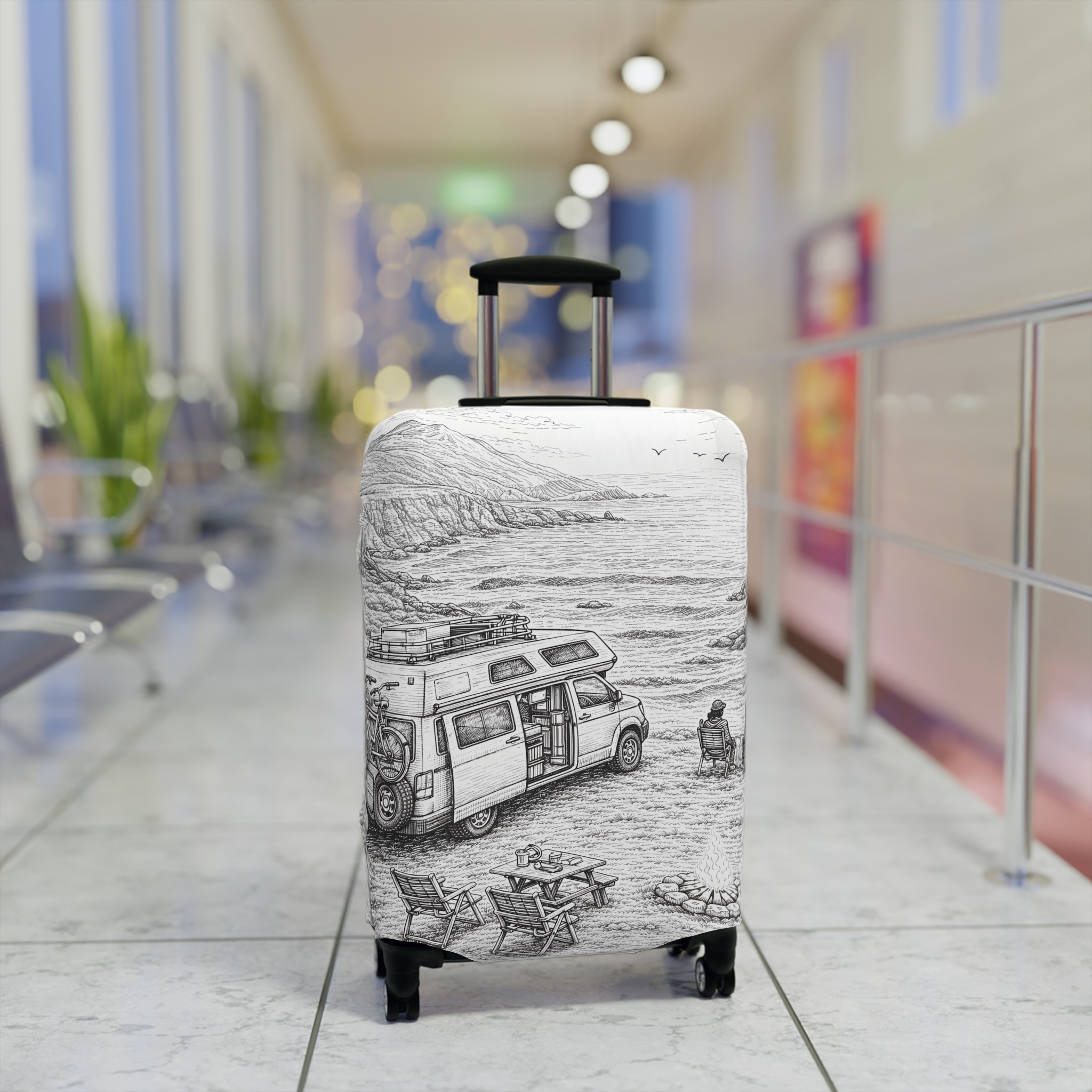 Luggage Cover — Adventure Camper Sketch Travel Suitcase