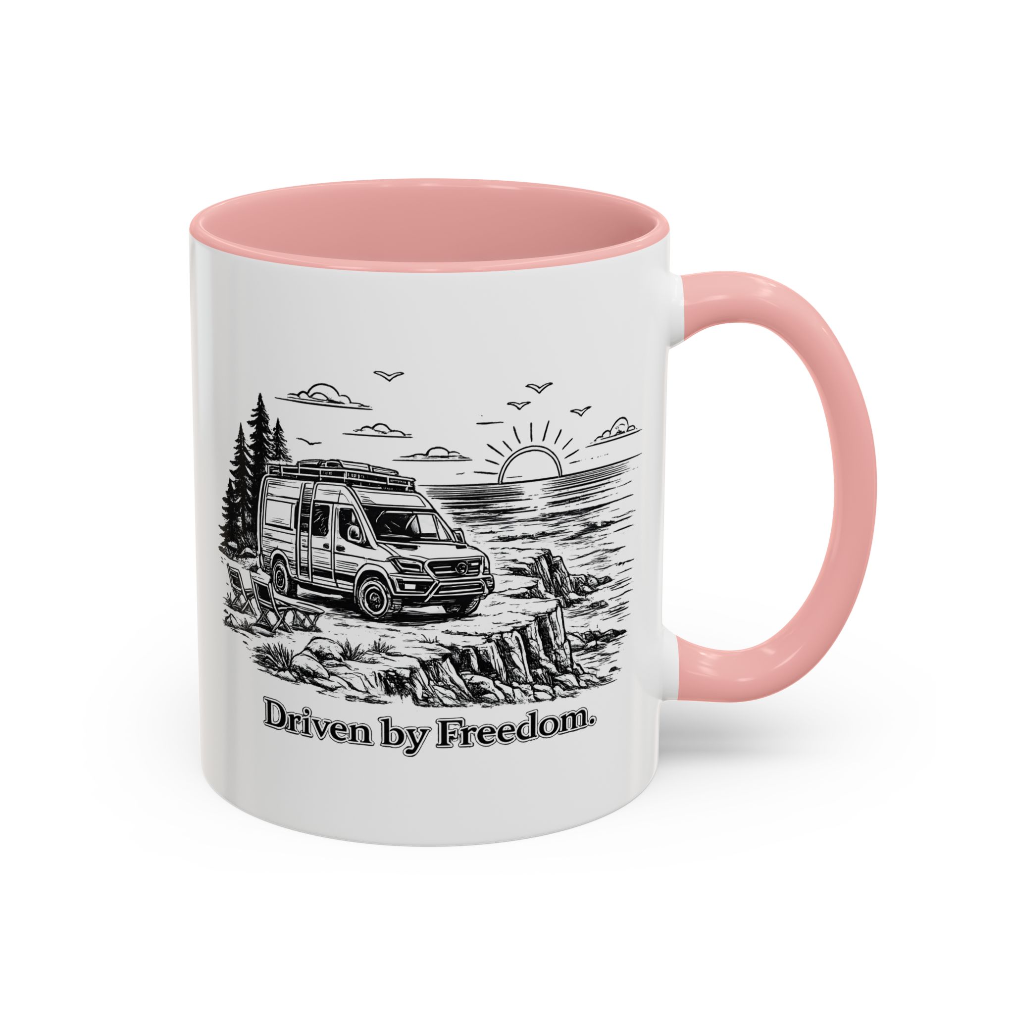 Accent Coffee Mug (11, 15oz) — "Driven By Freedom" Design Minimal-Line