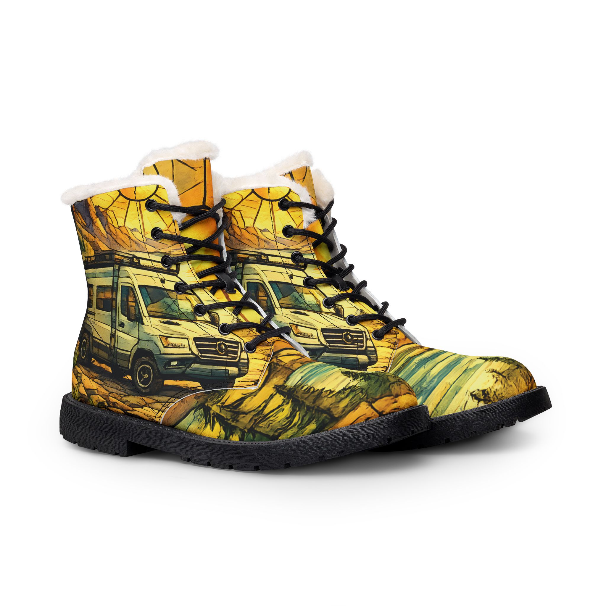 Women's Fur and Leather Boots — Women's Cozy Mercedes RV Boots (Cubic-Line)