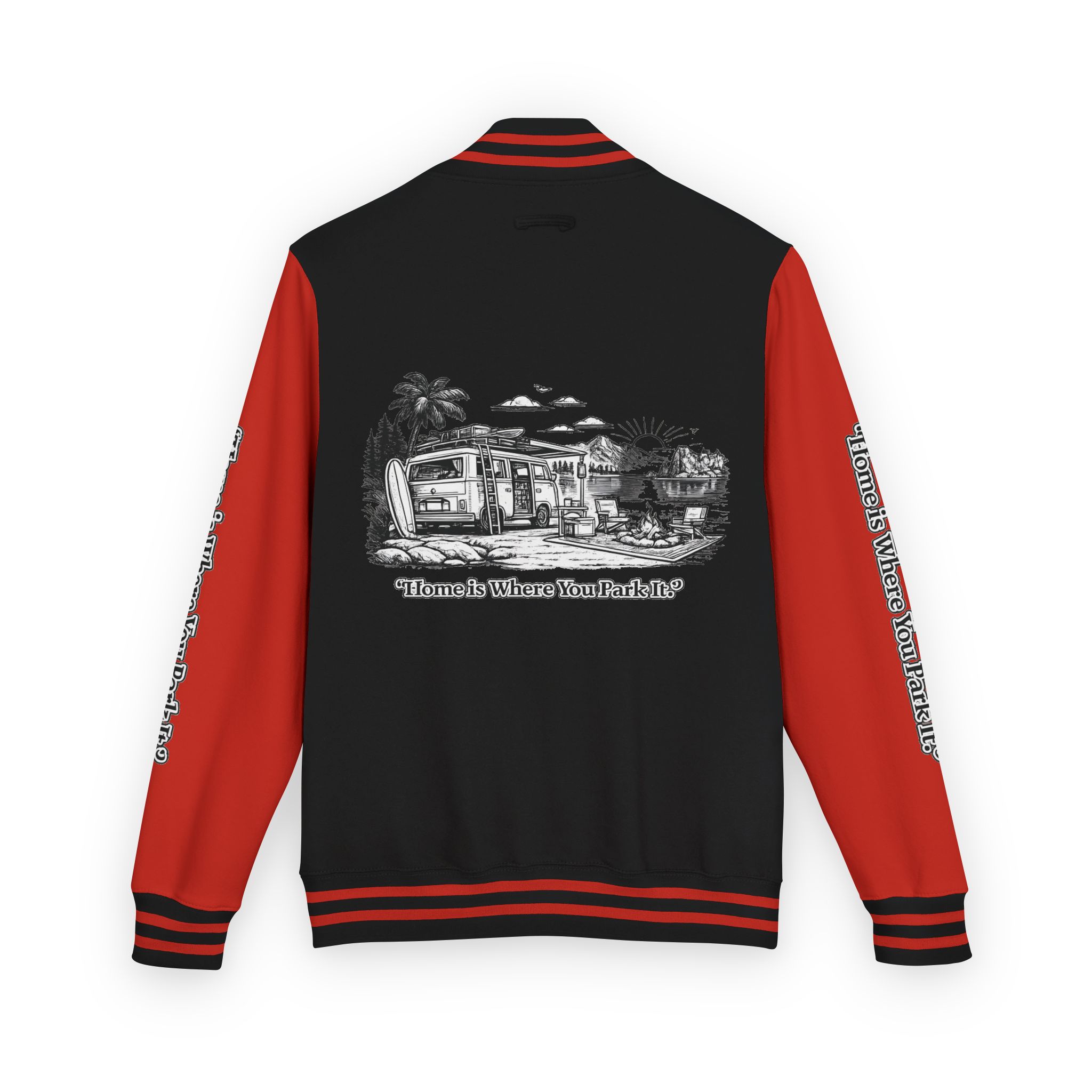 5267410421491914348_2048-1.jpeg Unisex Heavyweight Letterman Jacket — "Home Is Where You Park It" Travel Varsity Coat